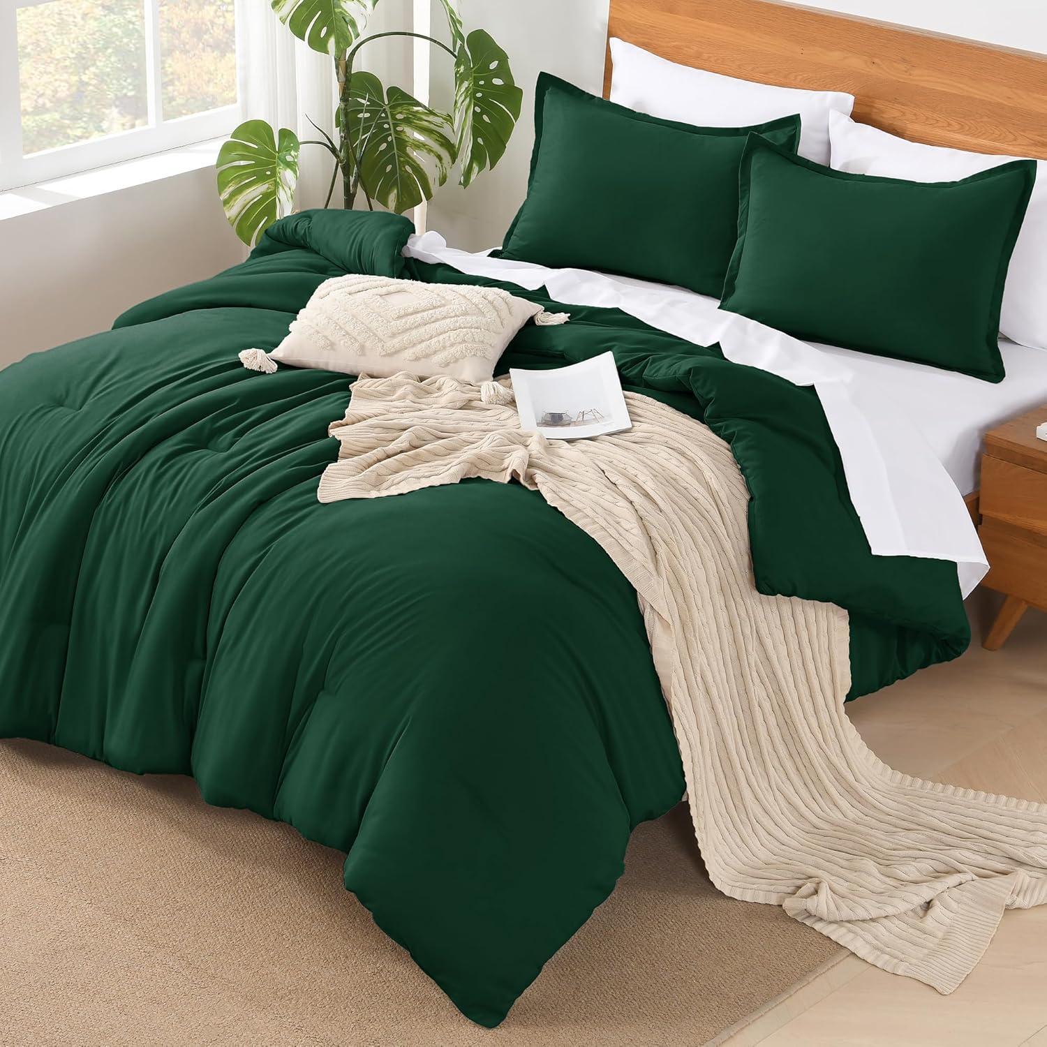 Andency California King Comforter Set Dark Emerald Green - 7 Pieces Bed in a Bag...