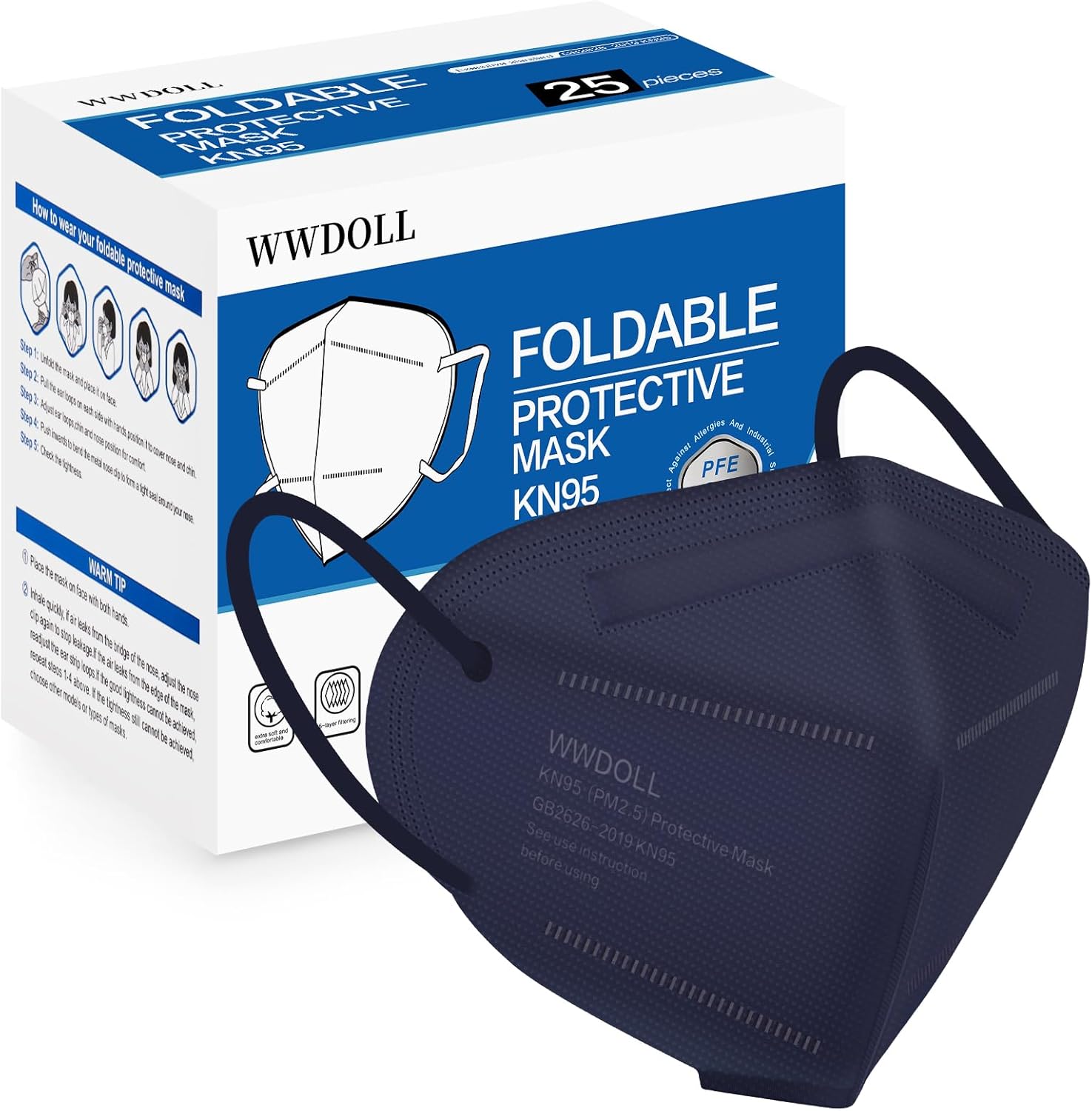 WWDOLL KN95 Face Mask 25 Pack, 5-Layers Mask Protection, Breathable KN95 Masks P...