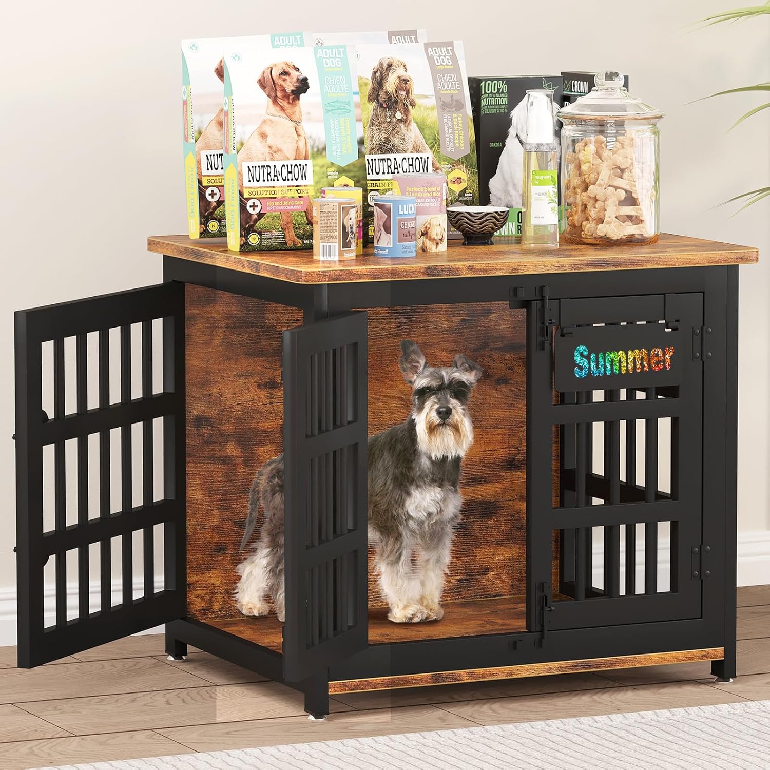EasyCom 27" Dog Crate Furniture with Name Tag, Heavy Duty Dog Kennel Indoor for...
