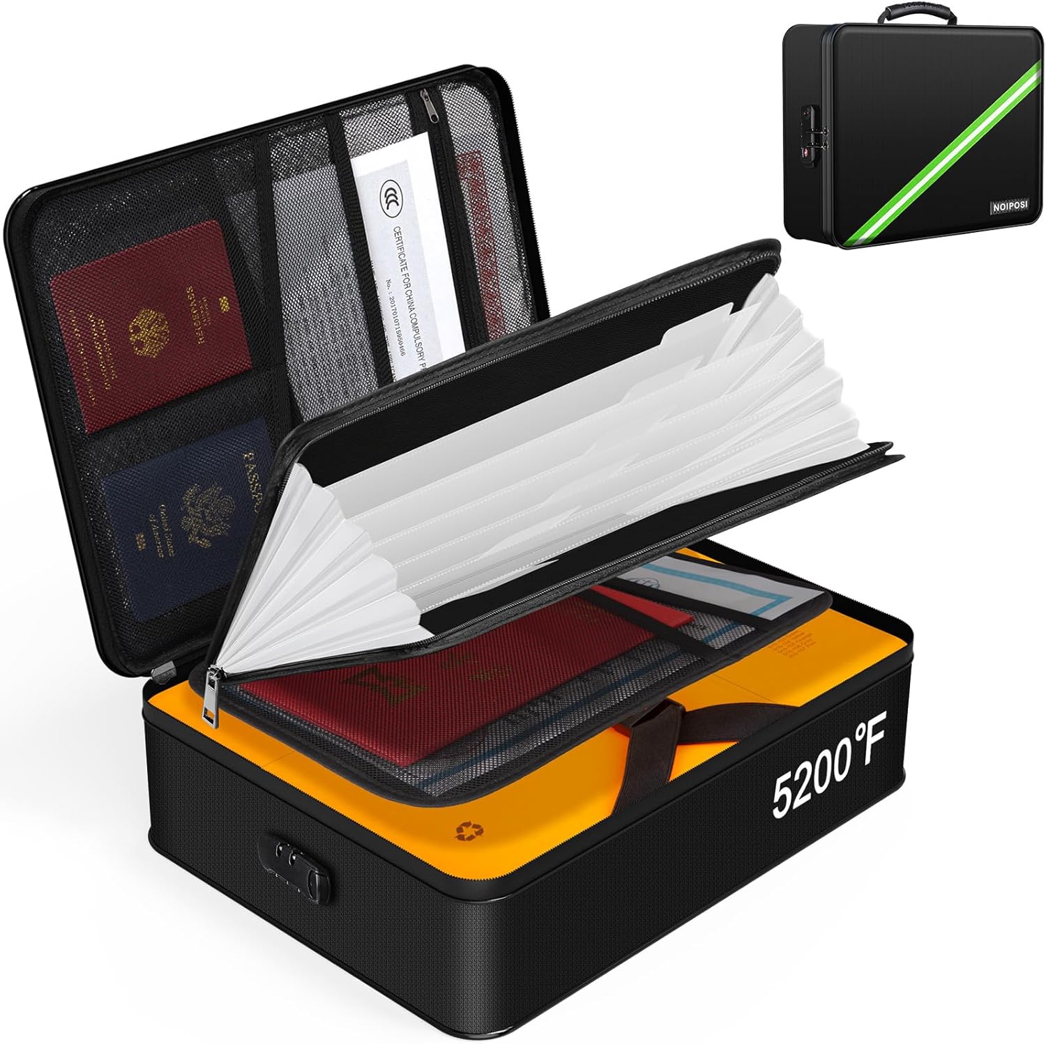 Noiposi Fireproof Document Box with 5200℉ Heated Insulated, Waterproof and Firep...