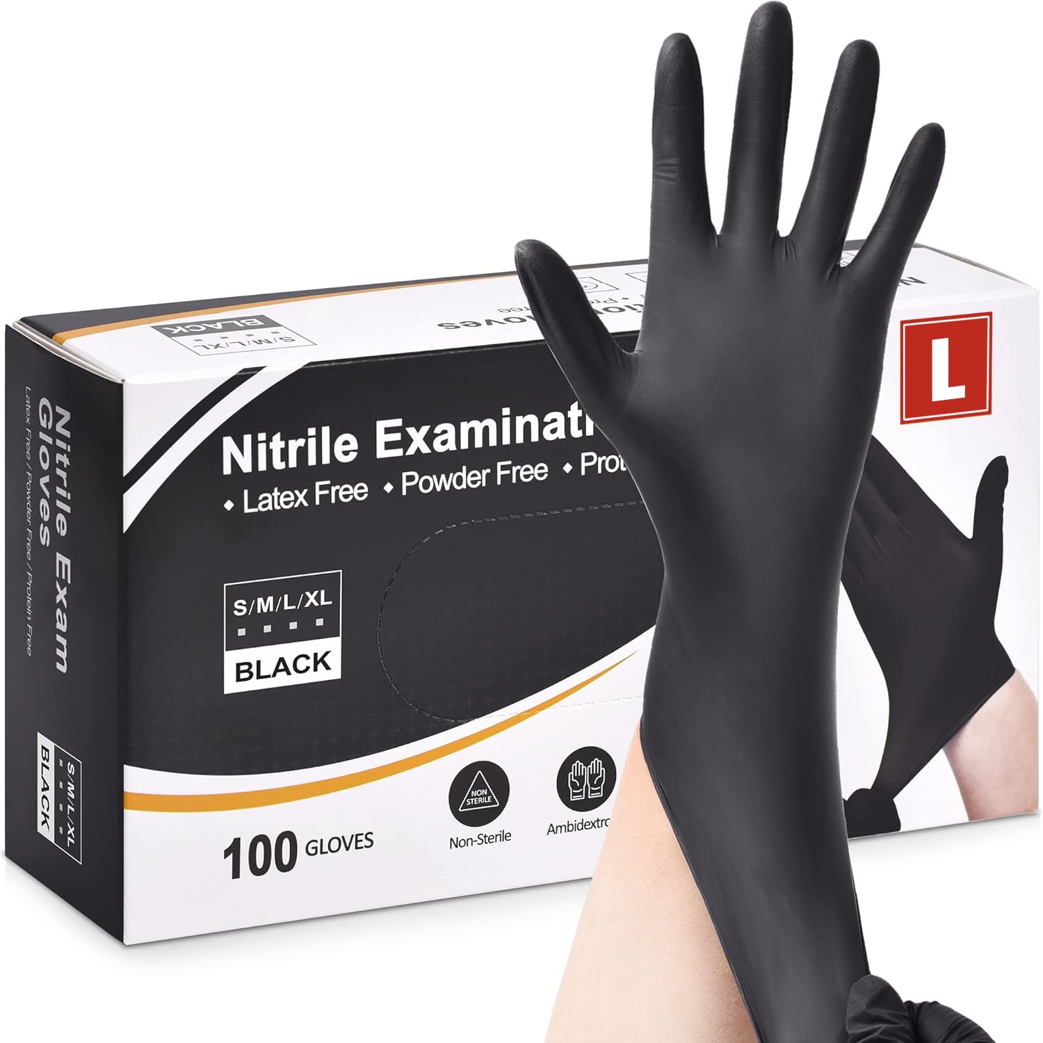Black Nitrile Disposable Gloves - Latex Free, Powder Free, Exam Disposable Glove...