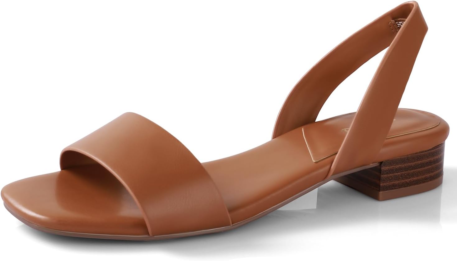 Ankis Low Heel Women Sandal Square Open Toe Brown Black White Leather Flat Sanda...