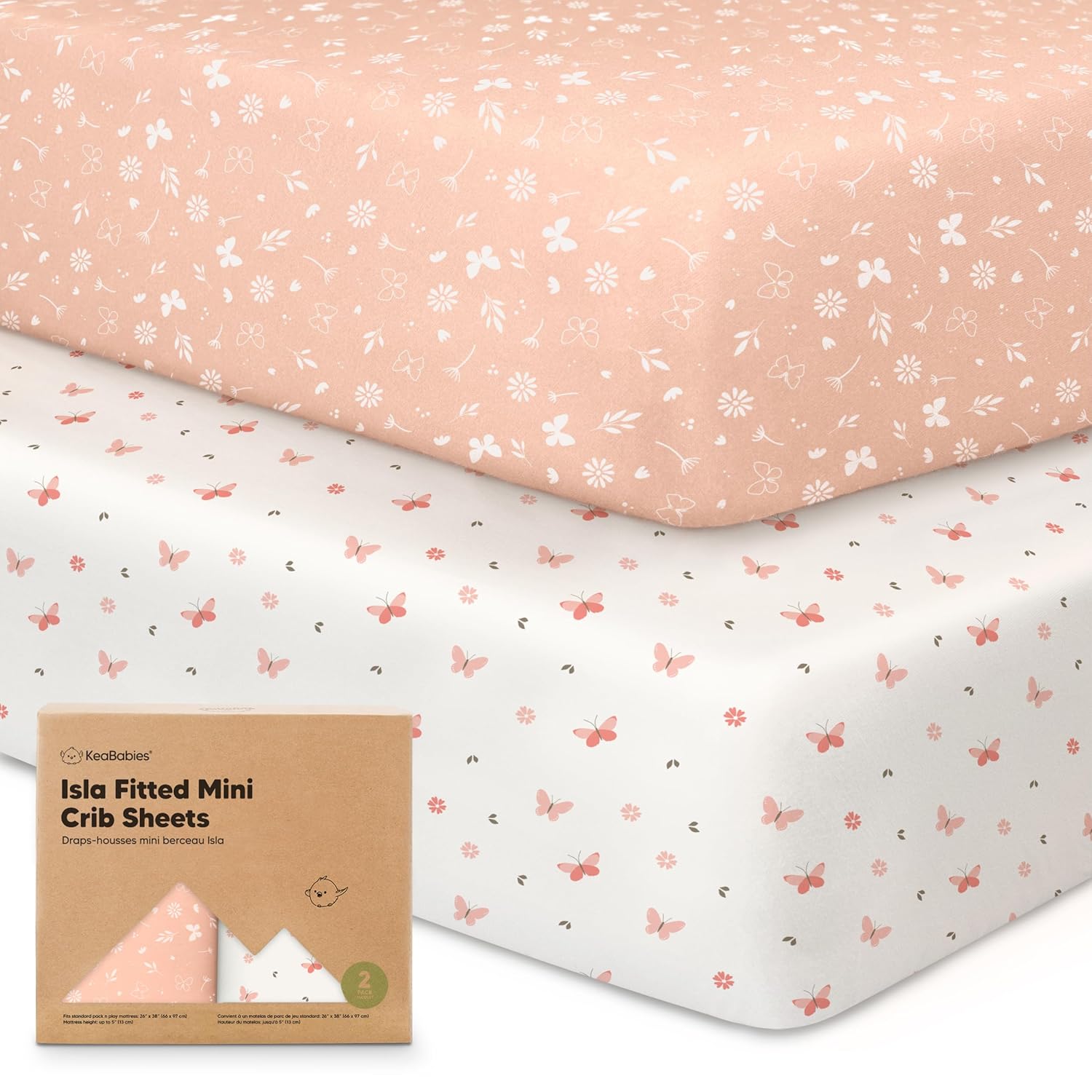 Pack and Play Sheets Fitted - 2-Pack Mini Crib Sheets for Pack N Play Mattress,...