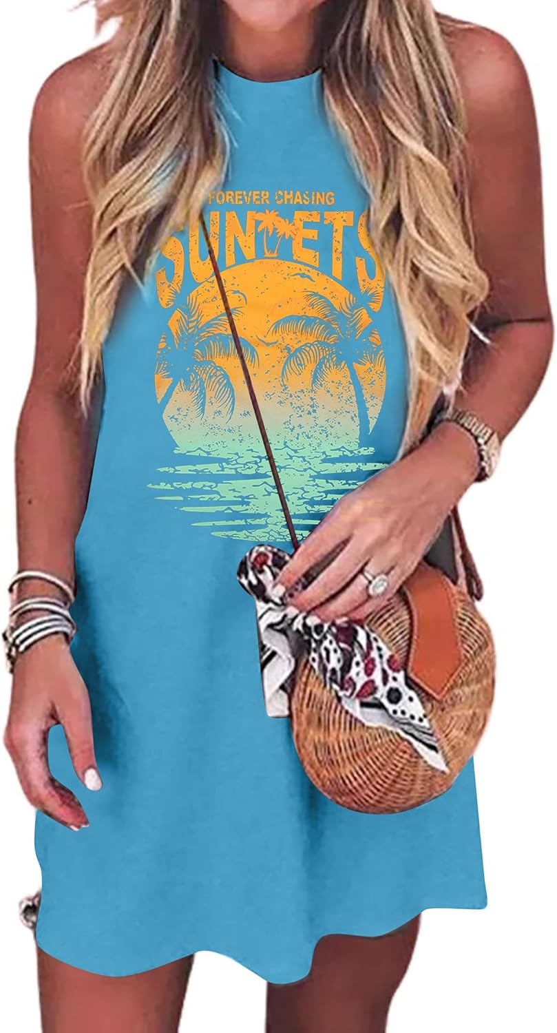 Summer Sundress for Women Graphic Mini Tank Dress Sleeveless Beach Dresses Short...
