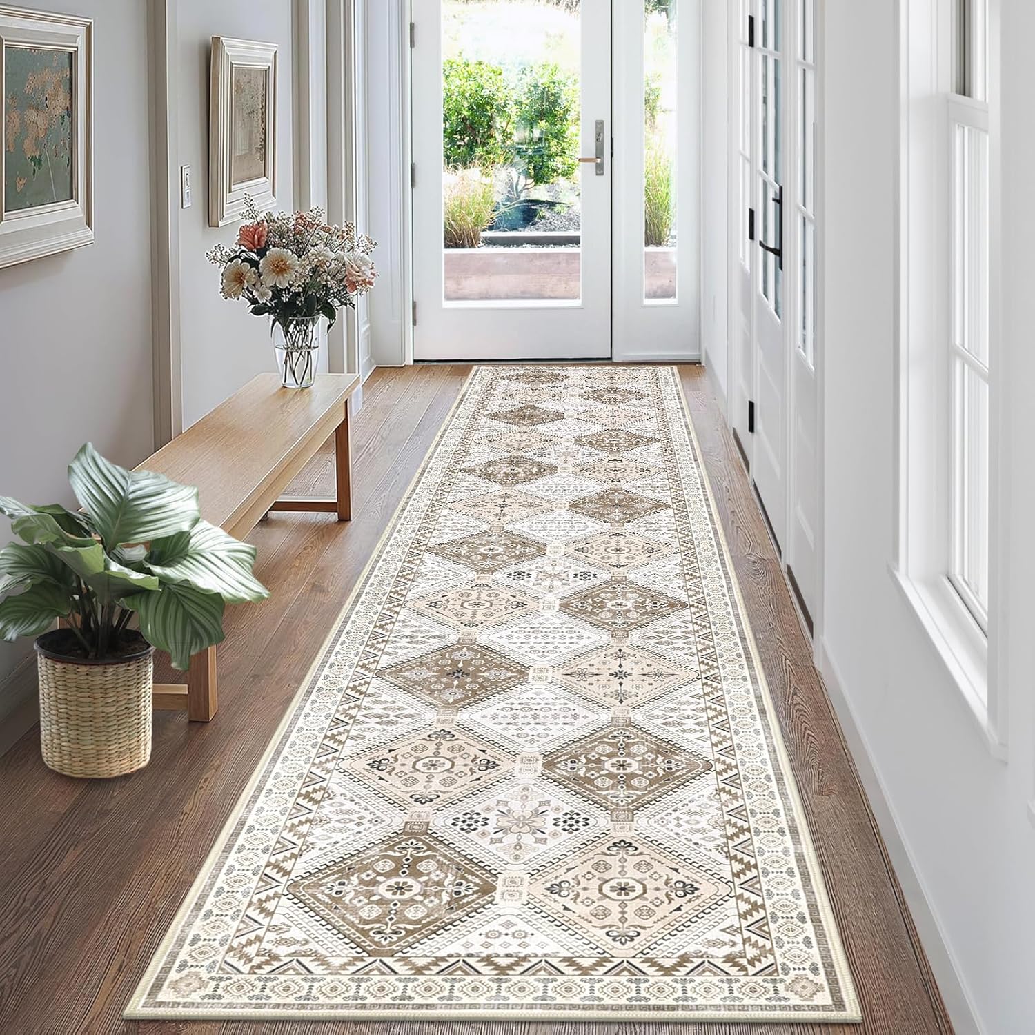 HEBE Hallway Runner Rug 2'x10' Washable Vintage Distressed Area Rugs Non Slip La...
