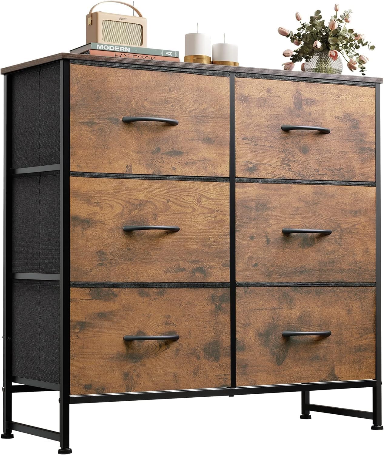 WLIVE Chest of Drawers, 6 Fabric Drawers Cabinet with Easy Pull Handle, Wood Top...