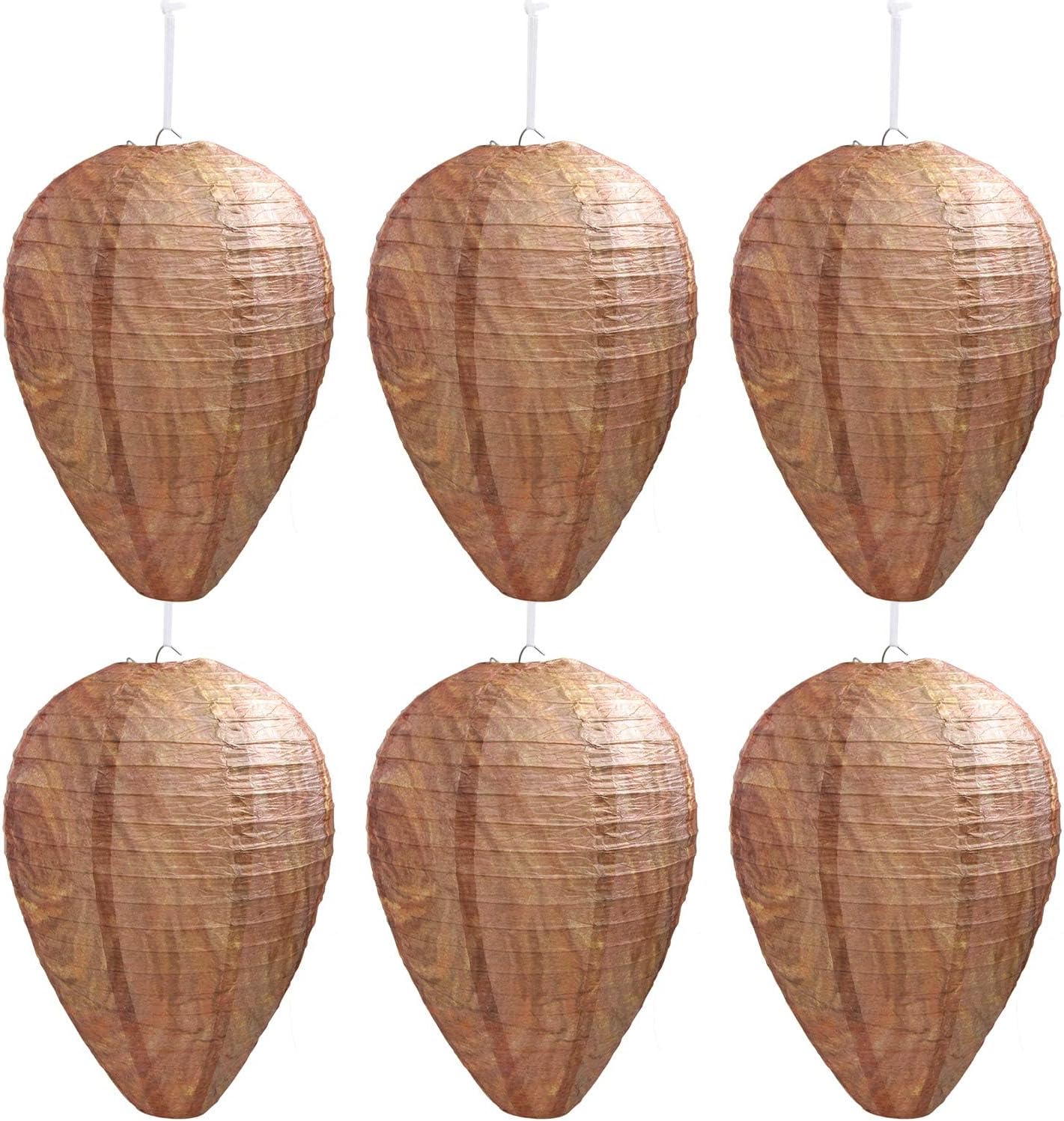 DECYOOL 6 Pack Paper Wasp Nest Decoy Hanging Wasp Deterrent for Hornets Yellow J...