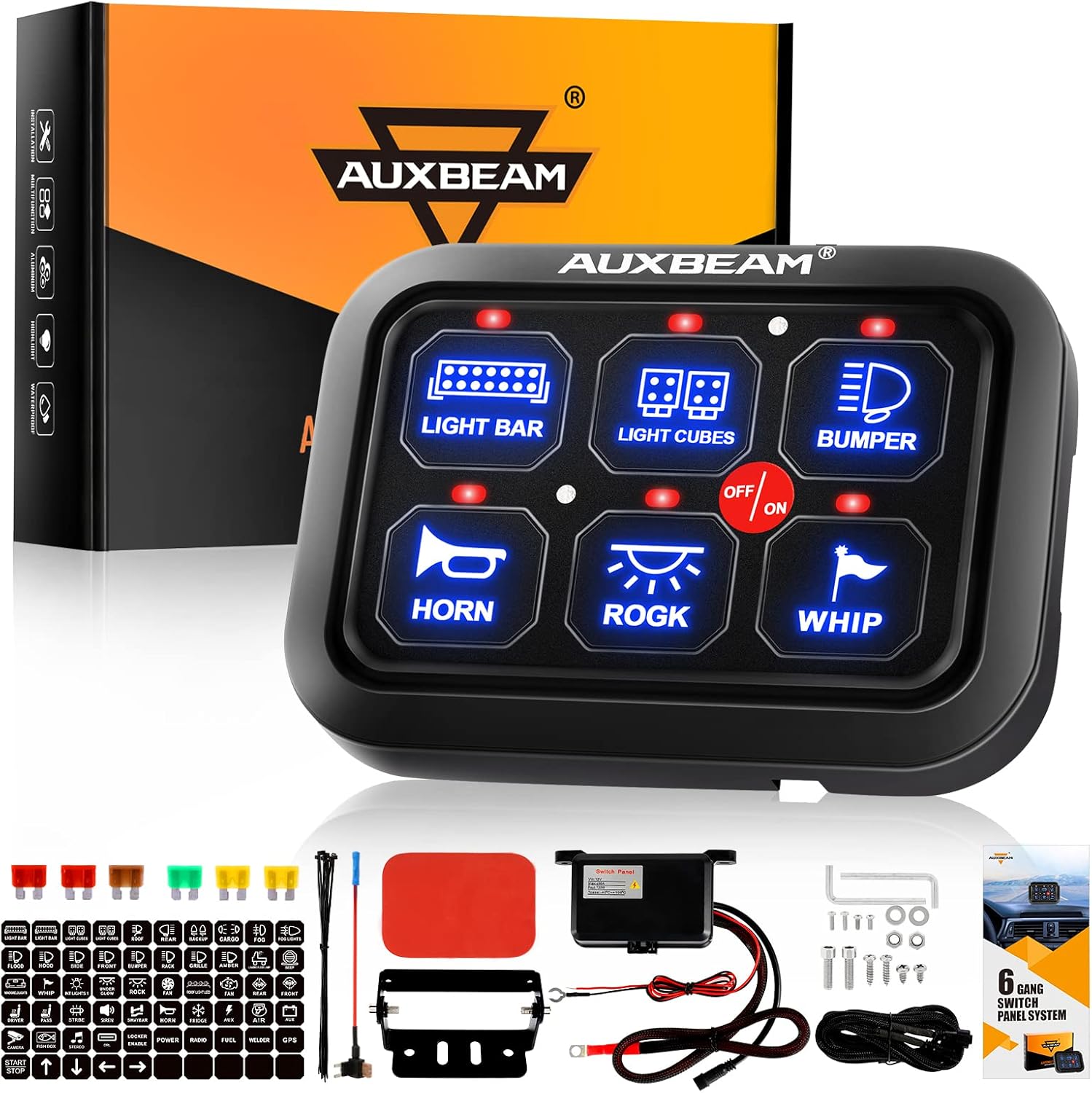 Auxbeam 6 Gang Switch Panel BC60, Universal Circui...