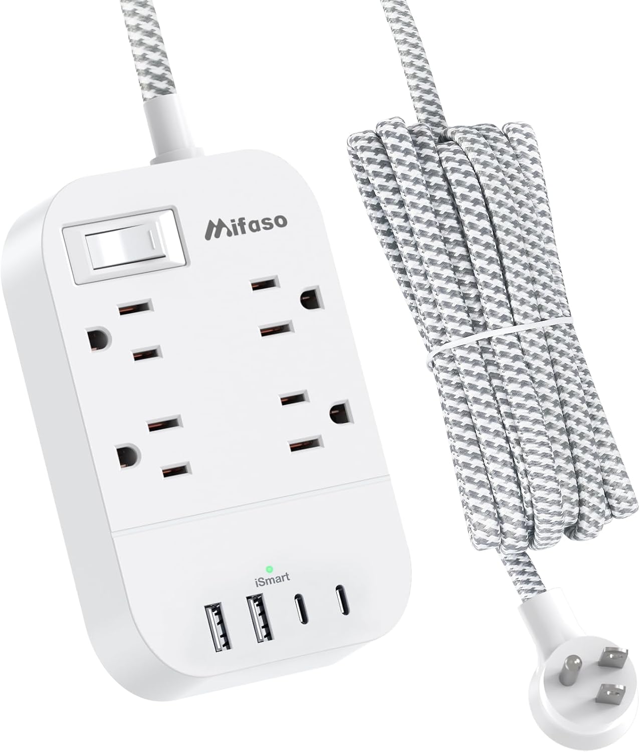 15FT Extension Cord, Flat Plug Power Strip with USB C, 4 Outlets with 4 USB Port...