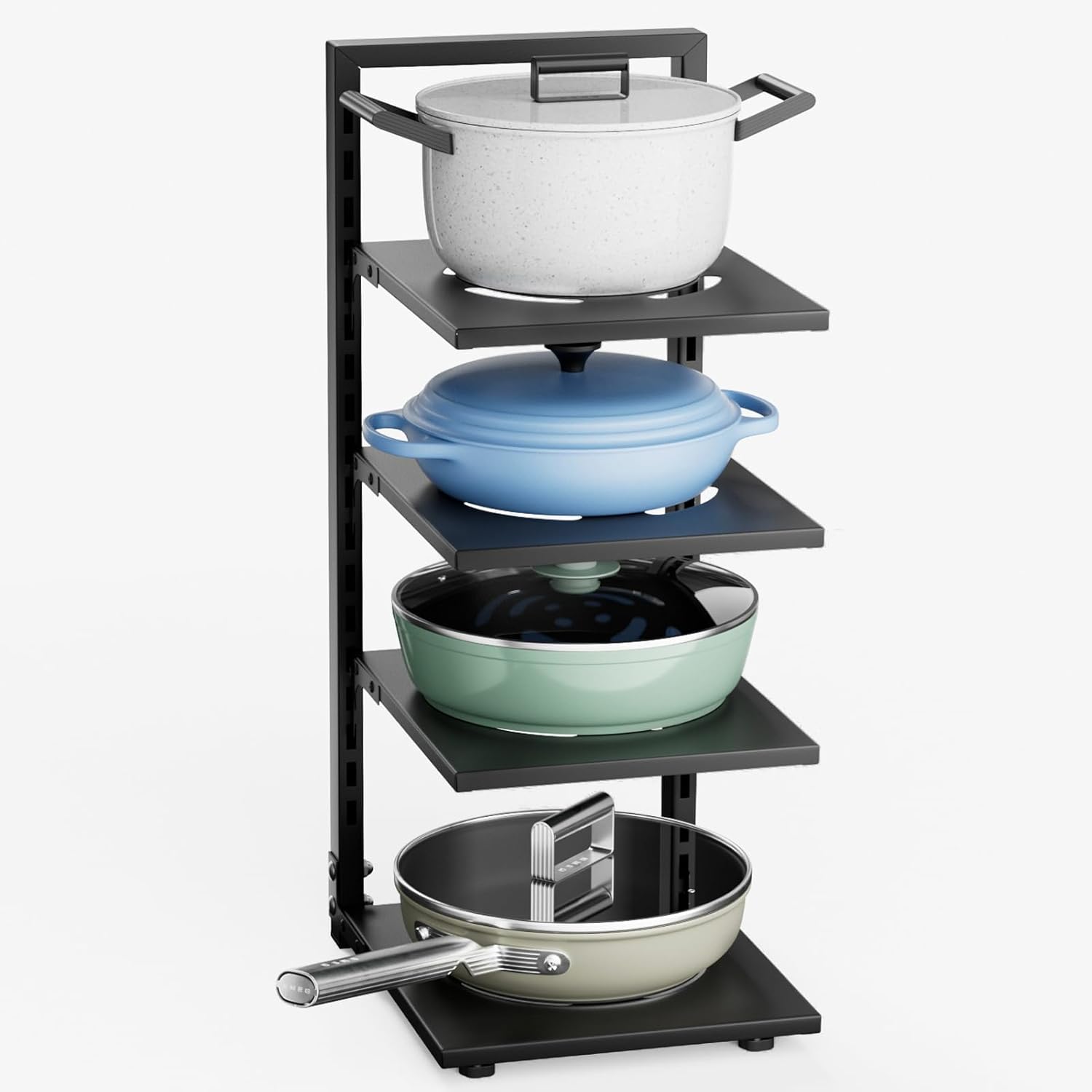 Warmiehomy Pots and Pans Organiser Rack, 4 Tier Adjustable Non-slip Dividers, pa...
