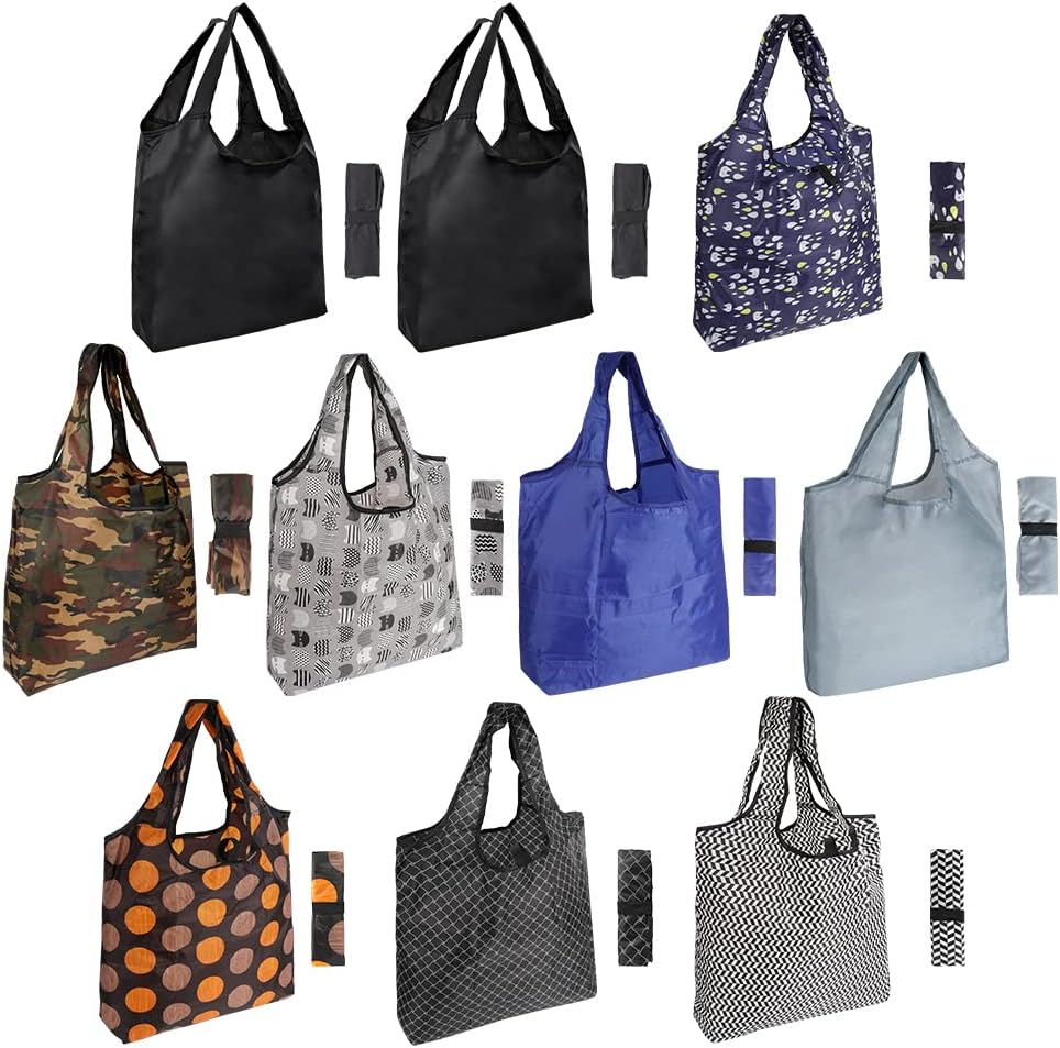 Aricsen 10 Pack 15x4.5x15 Inch Mixed Color Reusable Grocery Bags with Handles Bu...
