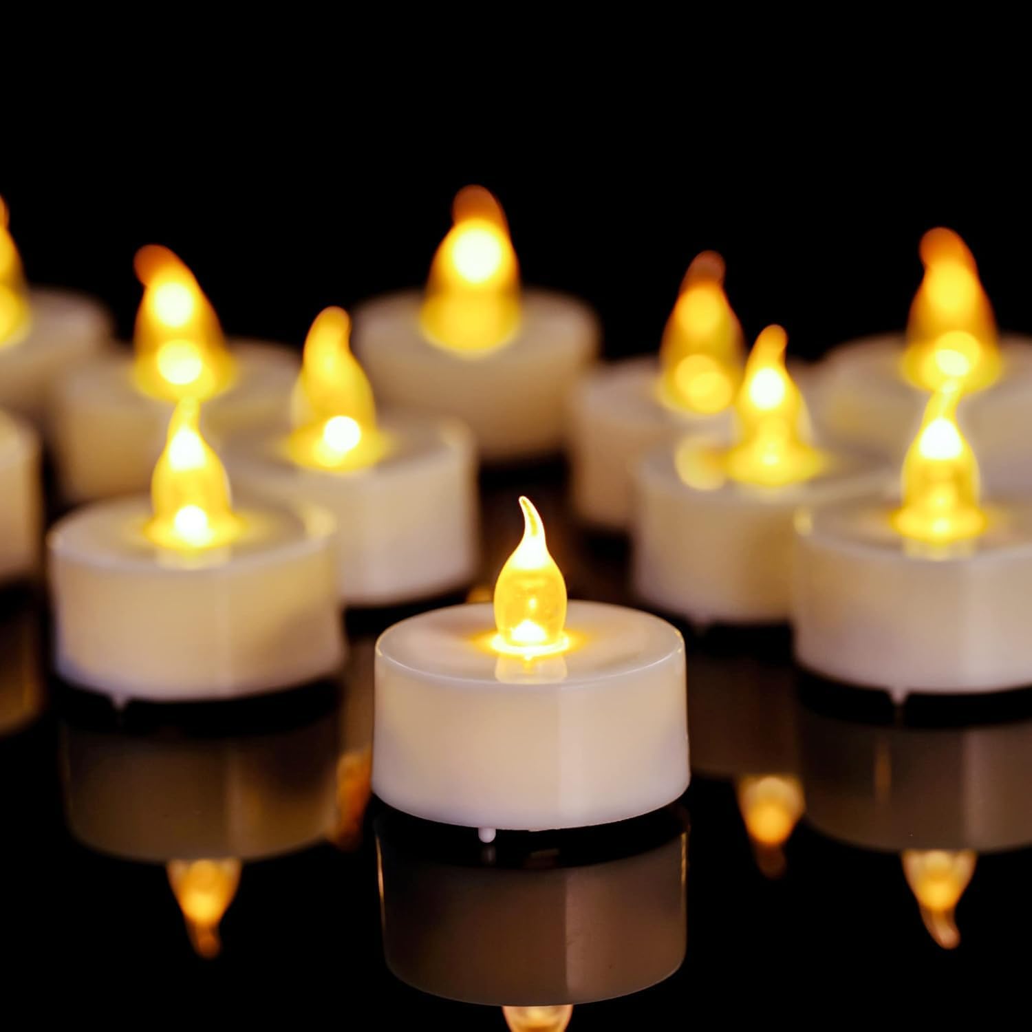 Tea Lights, 12 Pack Flameless LED Tea Light Candles 200 Hours Realistic Flickeri...