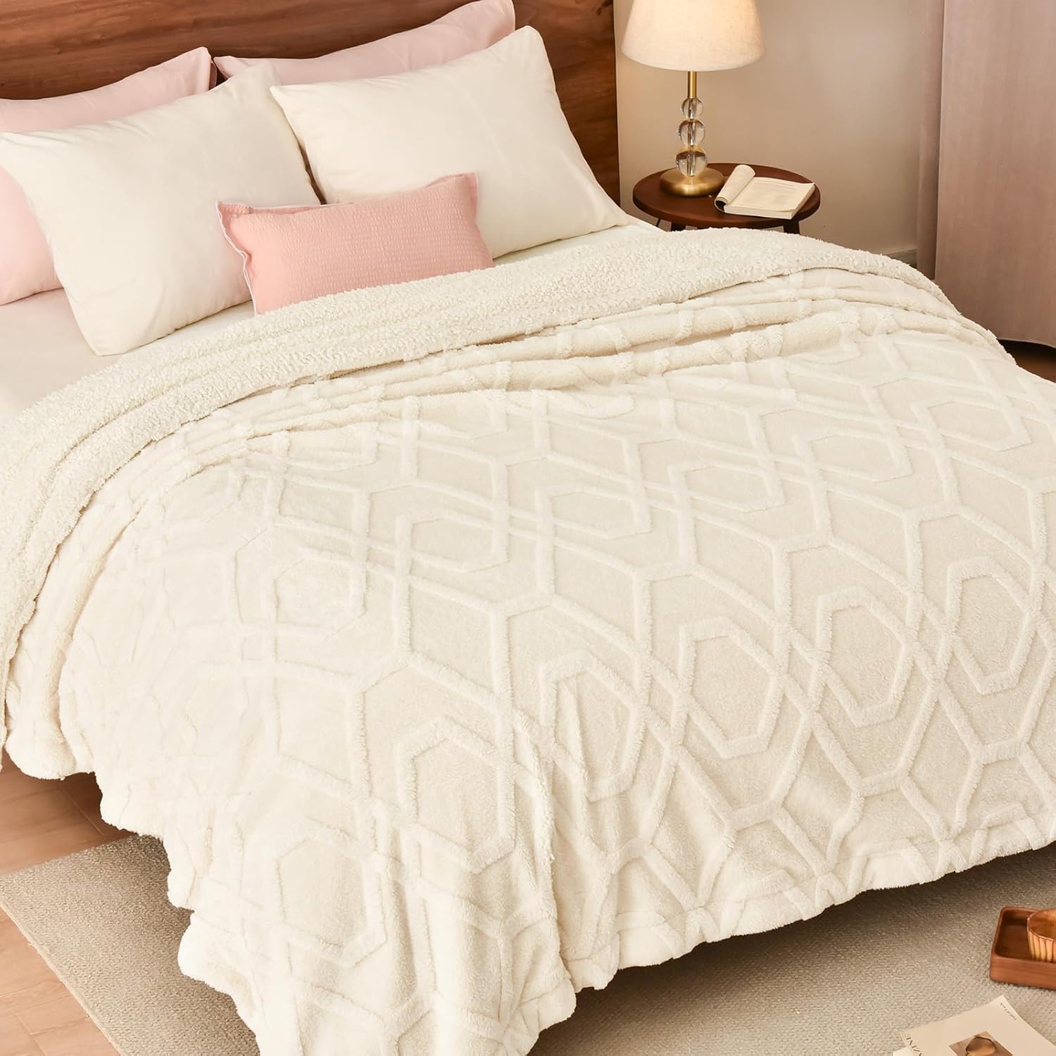 PHF Fluffy Sherpa Fleece Blanket Queen Size for Winter, Warm and Cozy, 510GSM 3D...