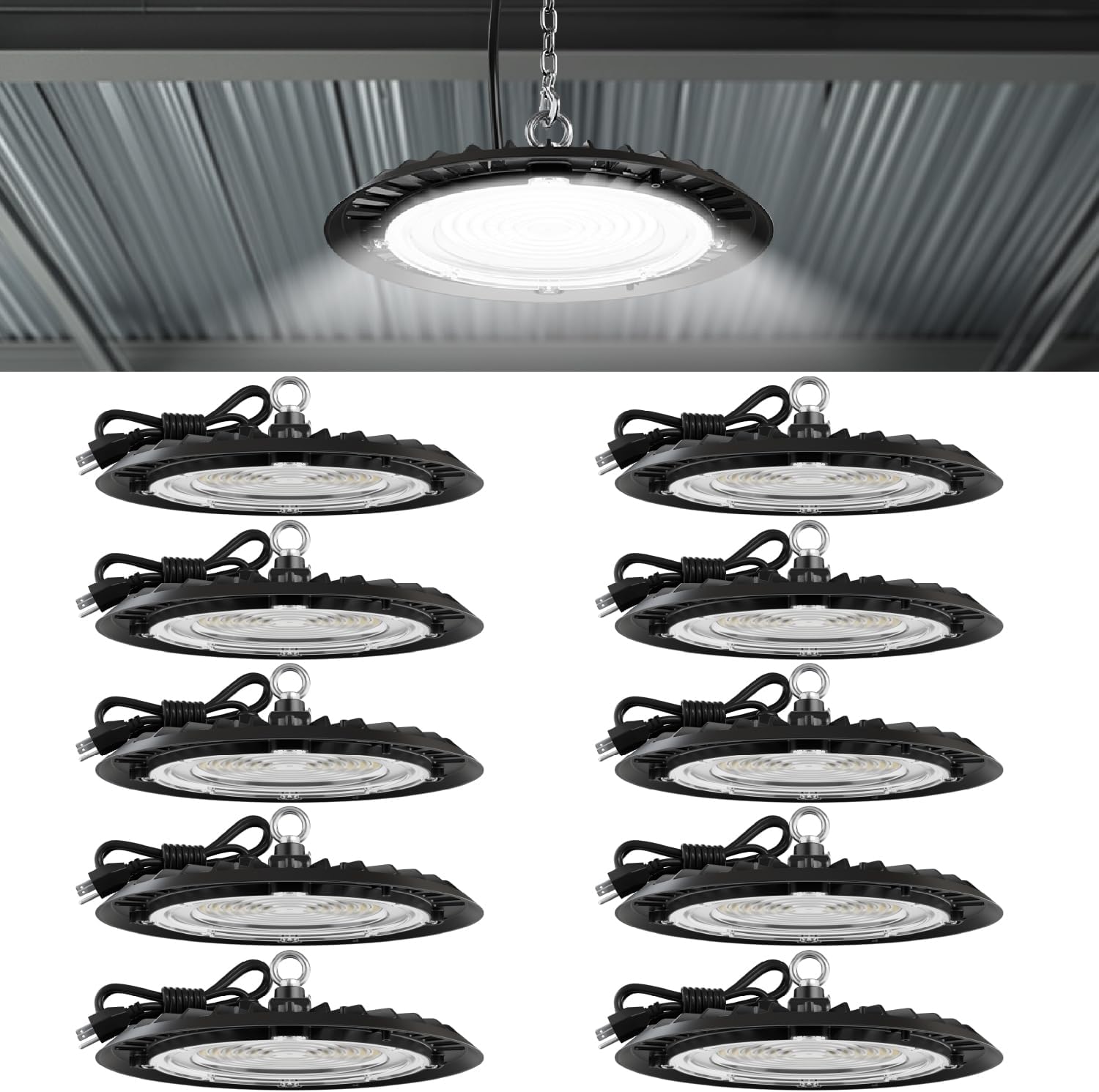 Sunco 10 Pack UFO LED High Bay Light, Plug & Play Lighting for Warehouse, 6000K...