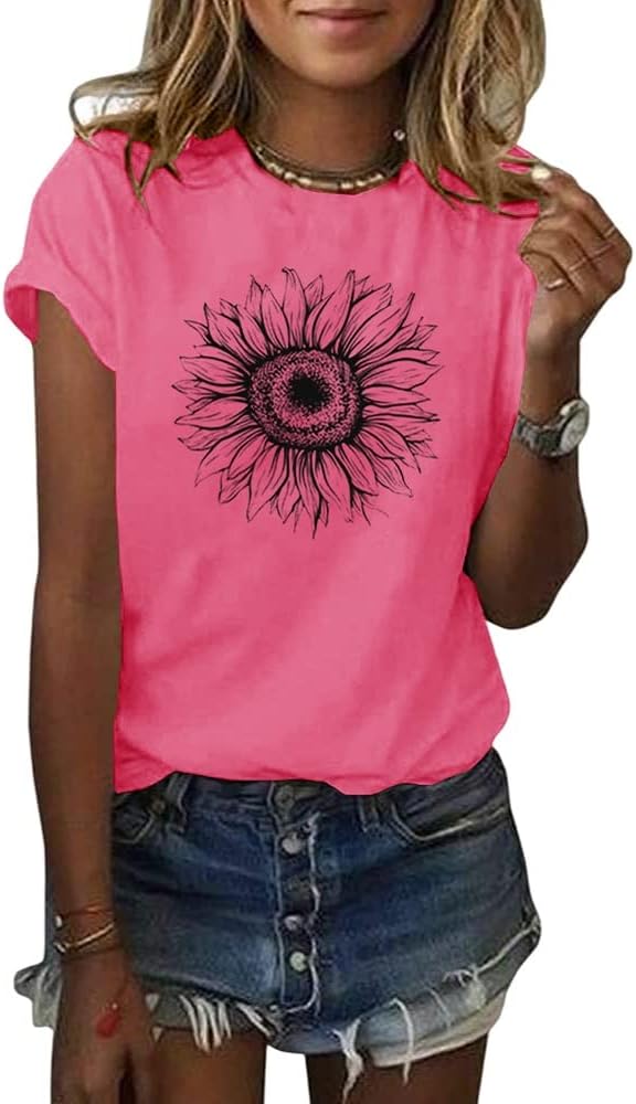 Cicy Bell Women's T Shirts Short Sleeve Tees Sunflower Graphic Loose Summer Tops...