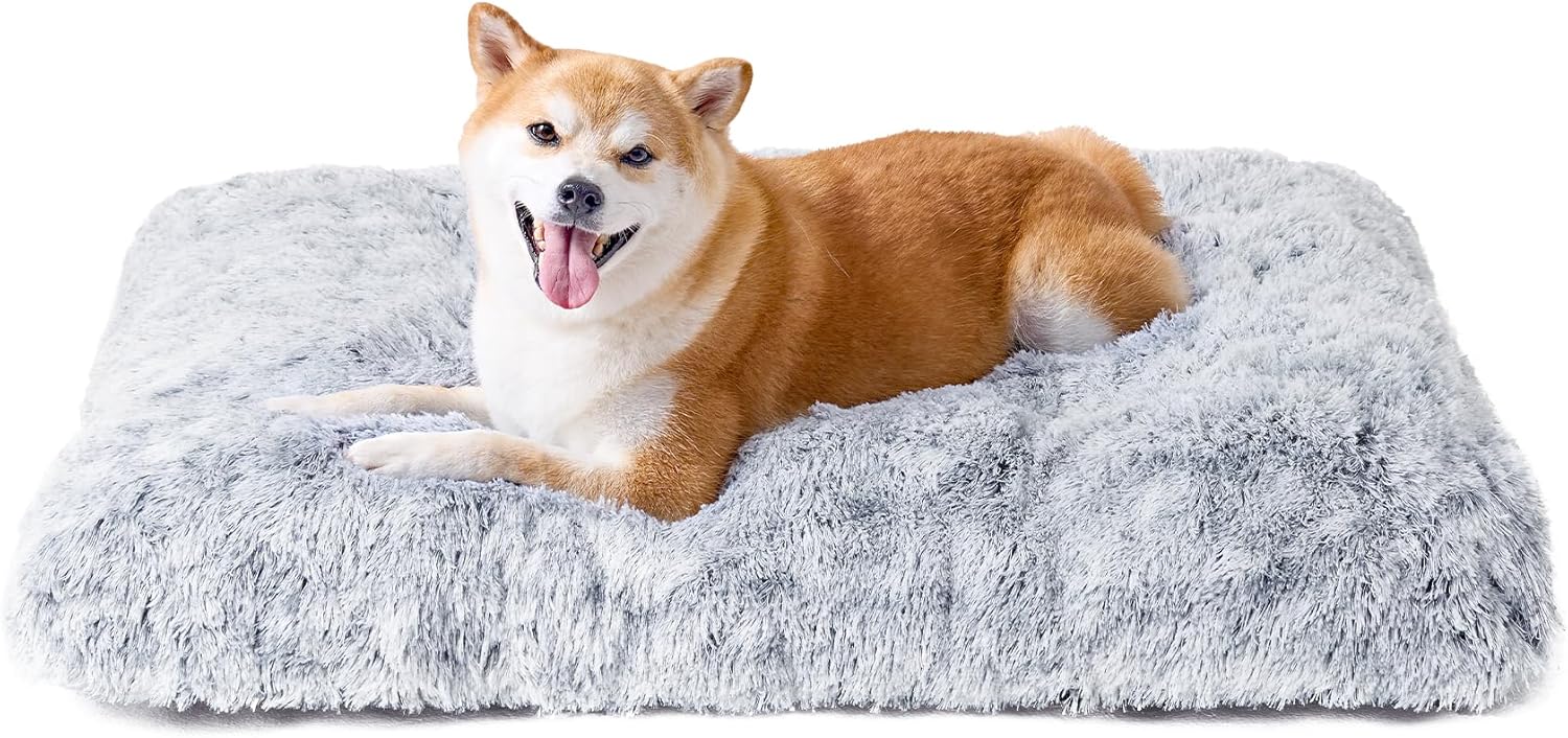 EHEYCIGA Fluffy Dog Crate Bed for Large Dogs, Plush Faux Fur Dog Crate Pad, Calm...