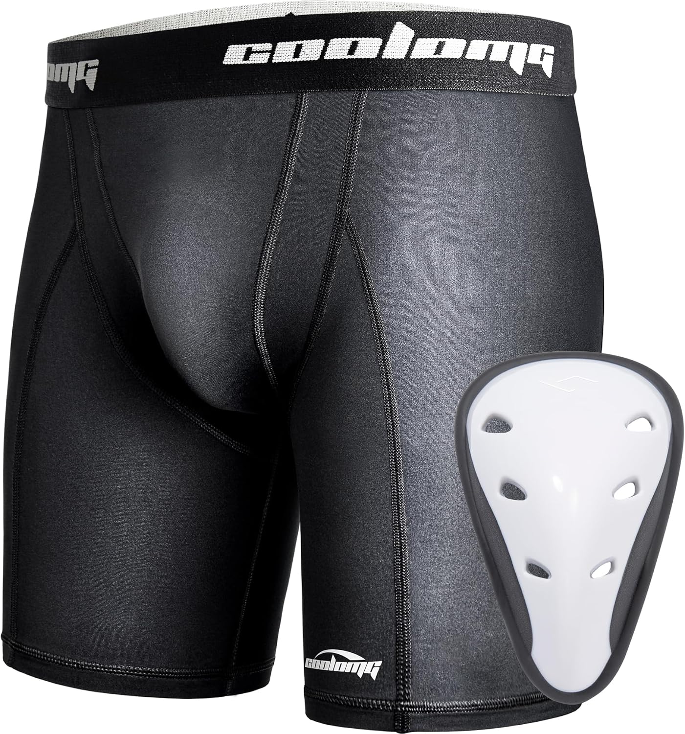 COOLOMG Youth Boys Compression Shorts with Protective Cup Sliding Underwear for...