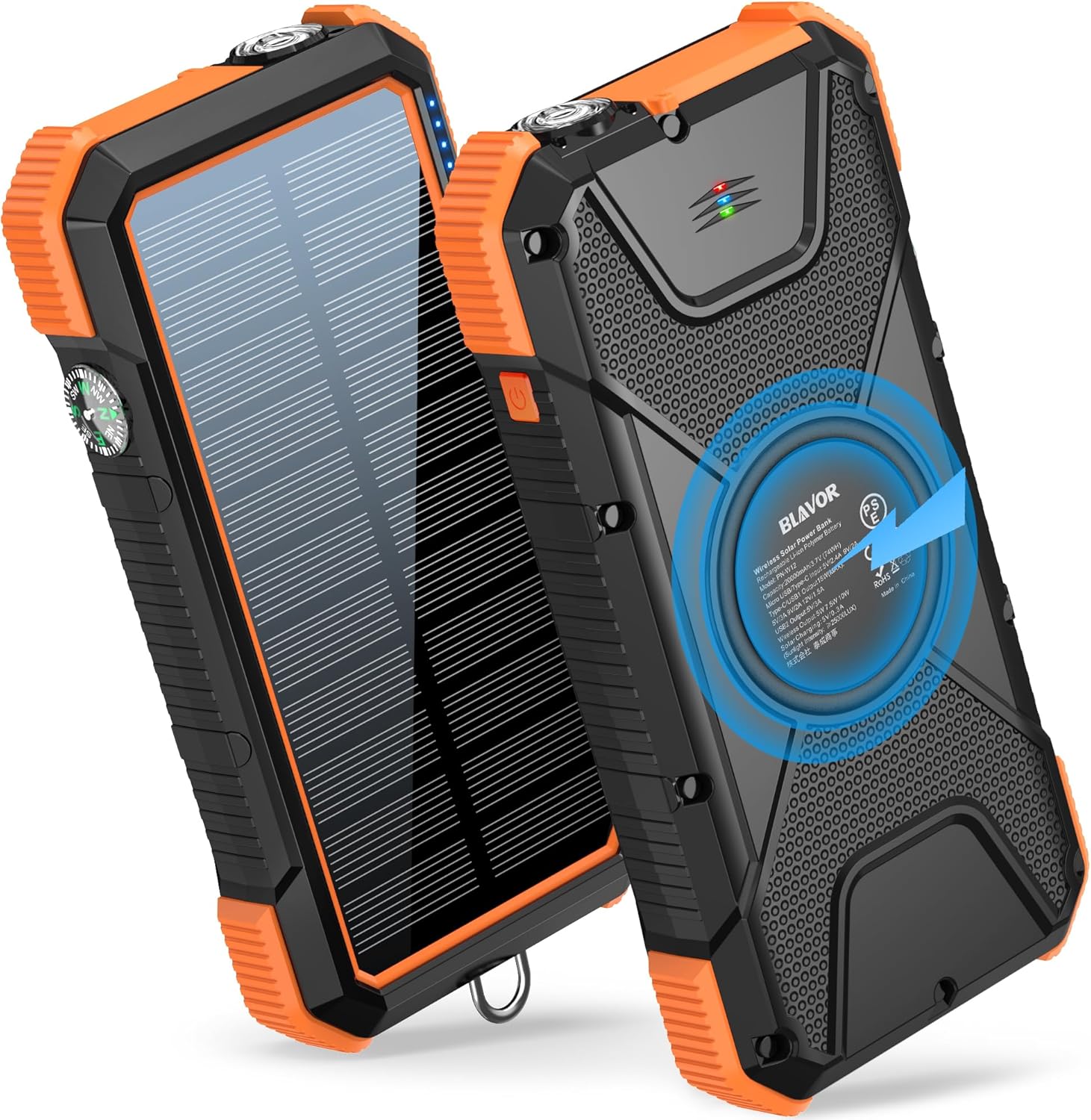 BLAVOR Solar Power Bank, PD18W QC3.0 Fast Charging 10W Wireless Charger 20000mAh...