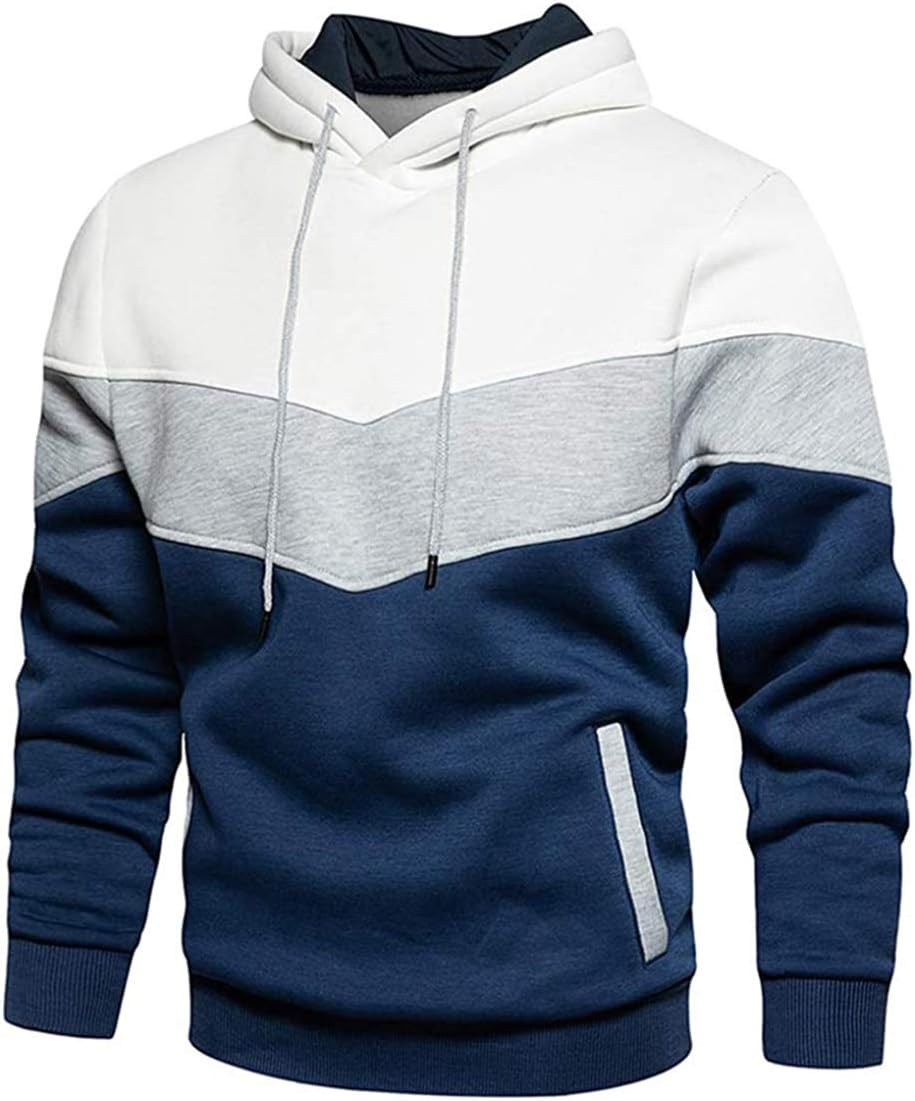 comefohome Mens Hoodie Pullover Color Block Sweatshirts Long Sleeve Hoody Drawst...