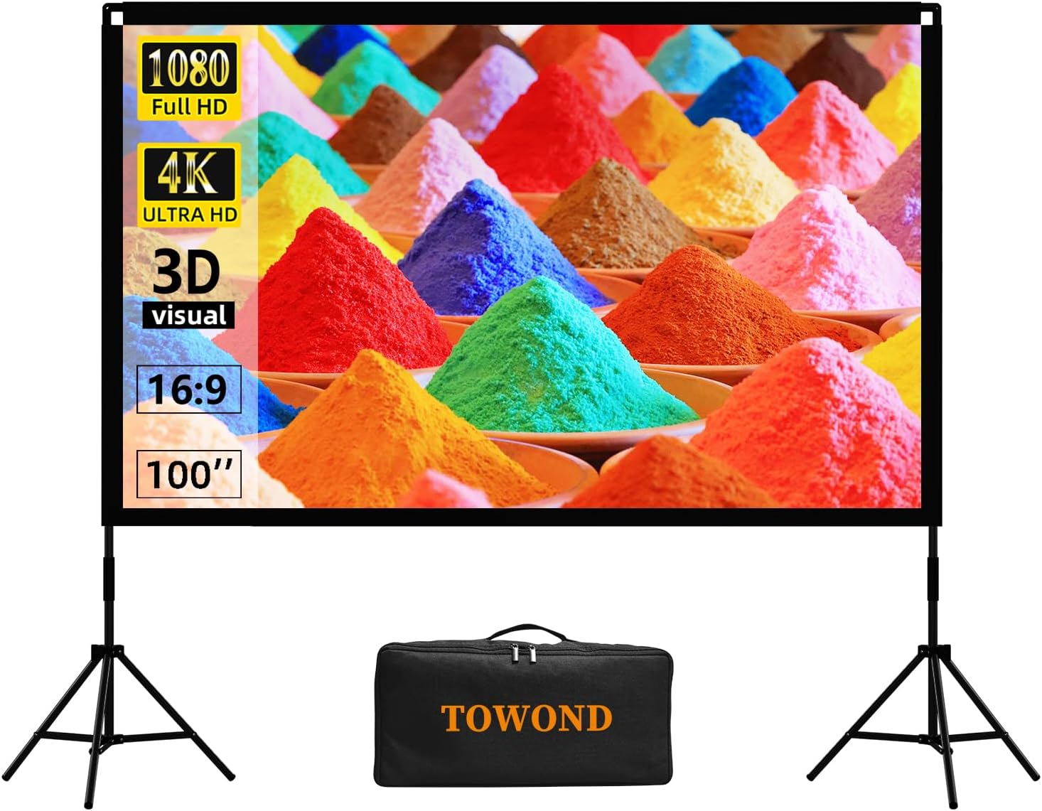 Projector Screen and Stand, Towond 100 inch Portable Movie Screen Indoor Outdoor...