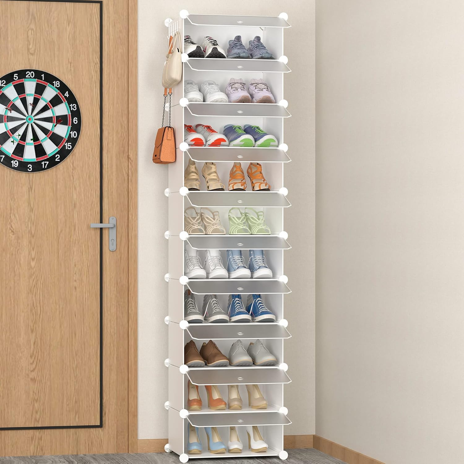 HOMIDEC 10-Tier Shoe Rack, Shoe Storage Cabinet with Door and Hook, Dust-proof T...