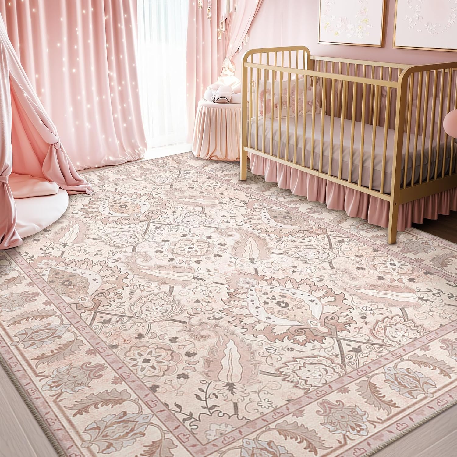 Boho 8x10 Area Rugs Machine Washable Carpet Low Pile Non Shedding Doormat Soft A...