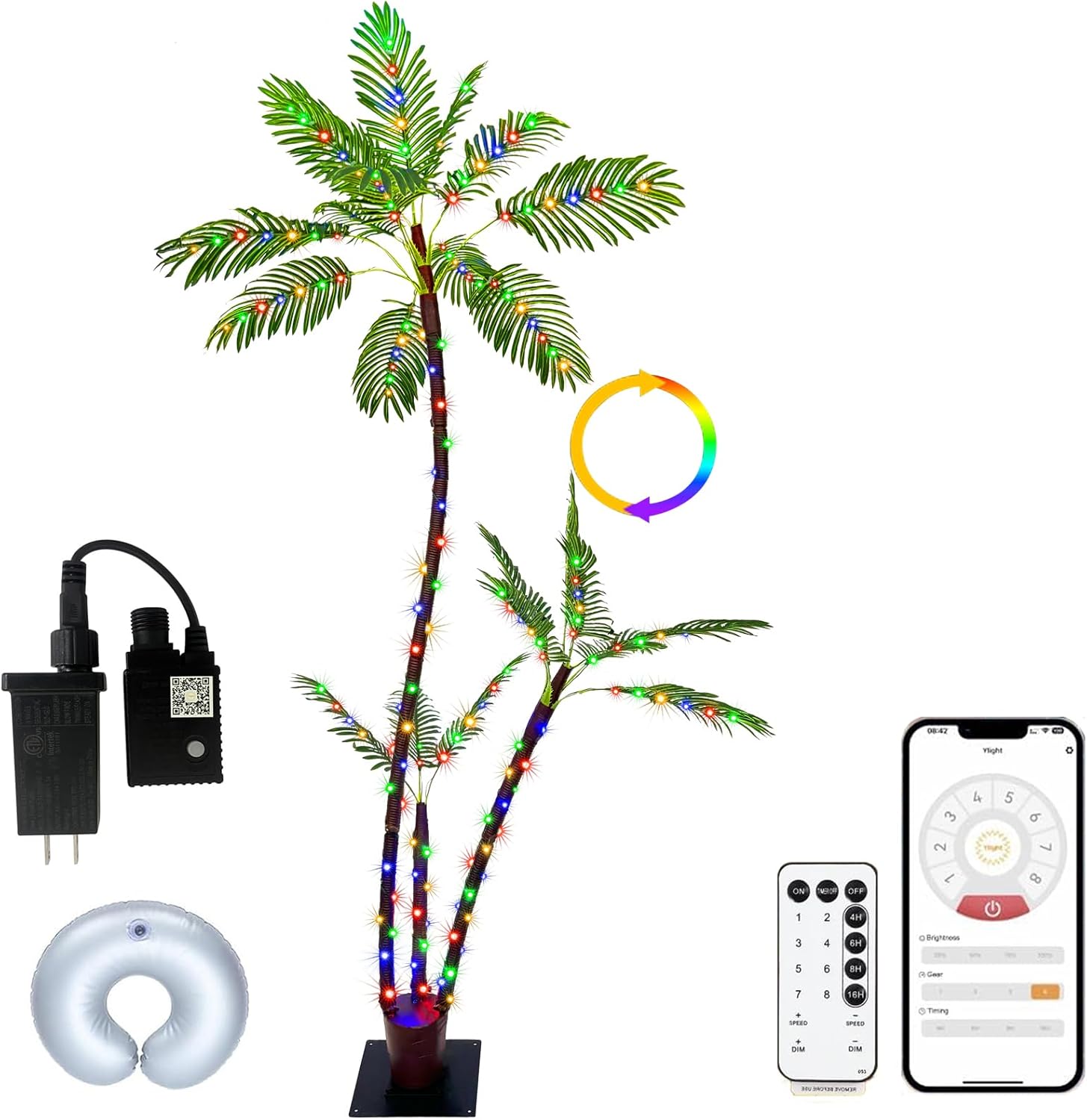 6FT Lighted Artificial Palm Tree with Three Trunks and 212 LED Lights with Remot...
