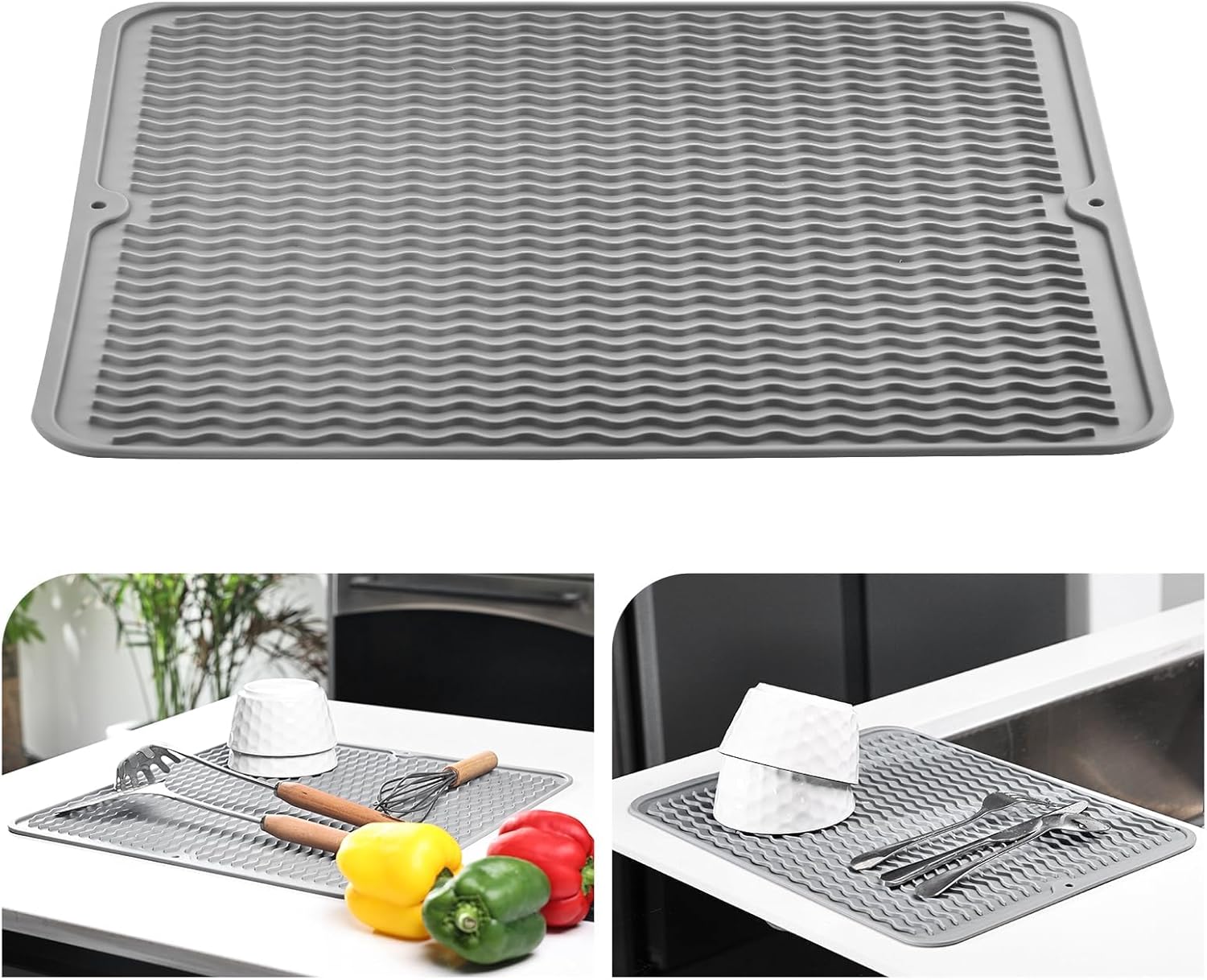 KitchenRaku Upgrade Dish Drying Mat, Silicone Draining Board Mat, Heat Resistant...