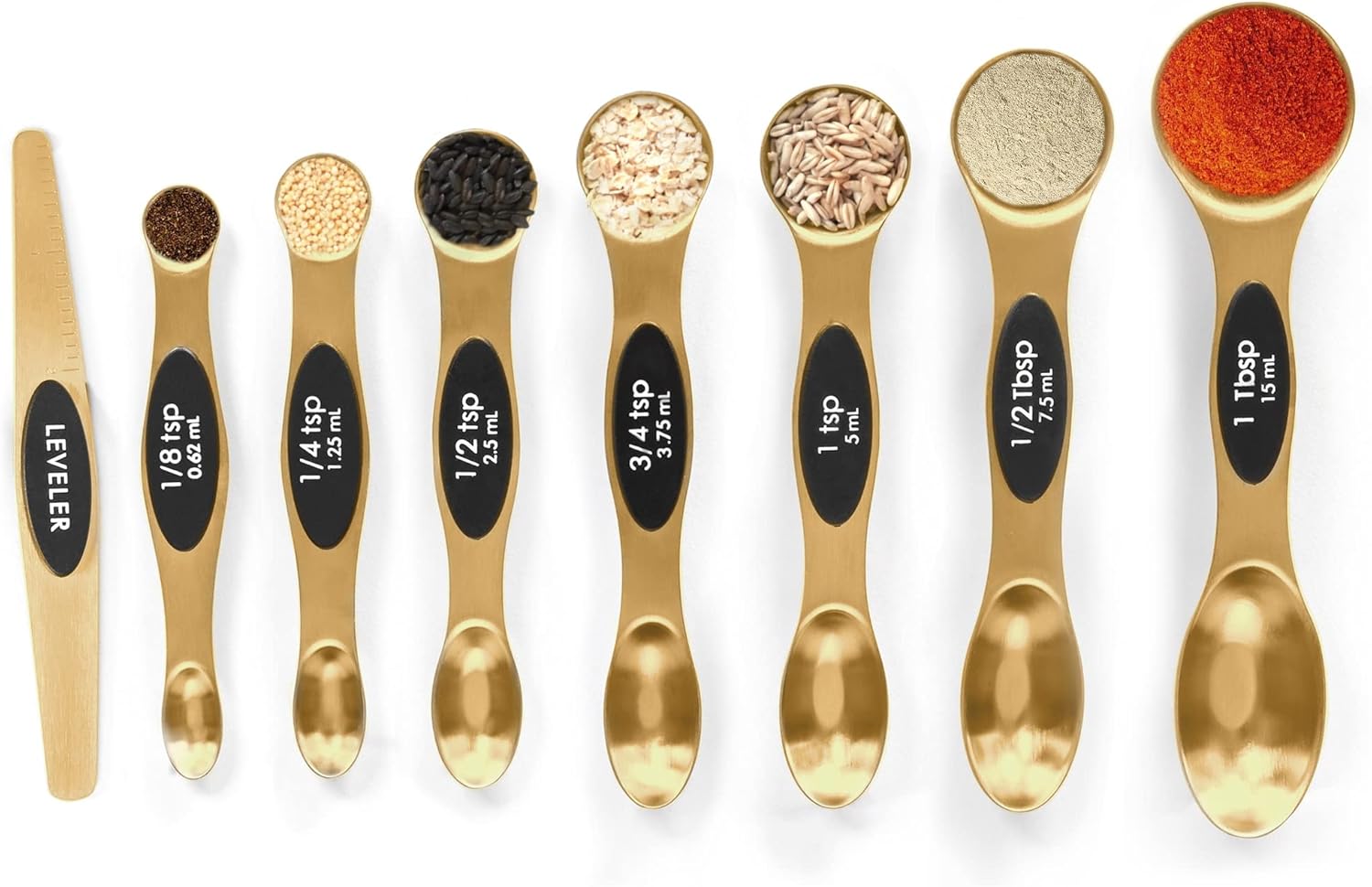 Magnetic Measuring Spoons Set Stainless Steel with Leveler, Stackable Metal Tabl...