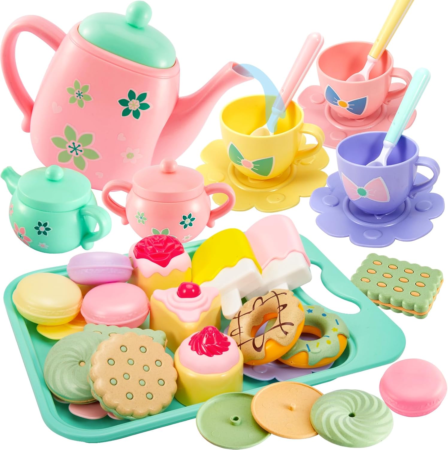 LINFUN KIDS Afternoon Tea Set Play Toy, Role Play Ice Cream Food Toys, 3 4 5 Yea...
