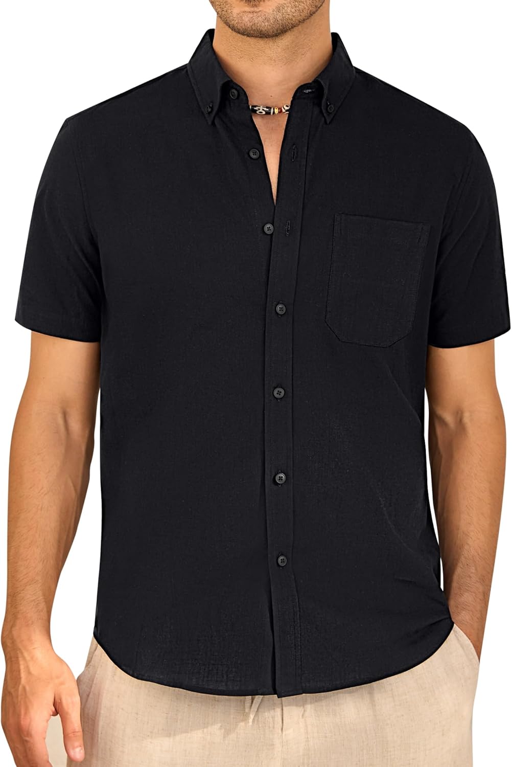 J.VER Men's Short Sleeve Linen Shirts Shrink Free Button Down Regular Fit Solid...