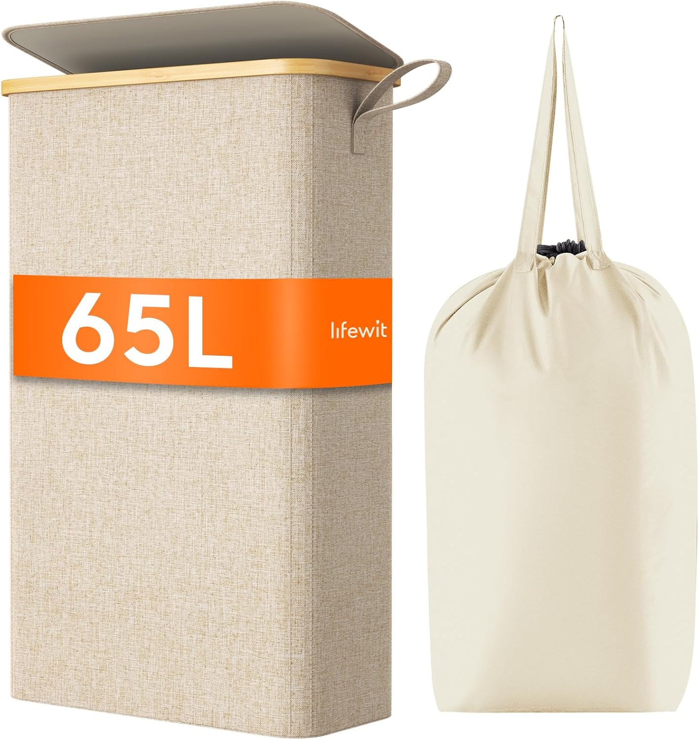 Lifewit 65L Slim Laundry Hamper with Lid, Narrow Laundry Basket with Removable B...