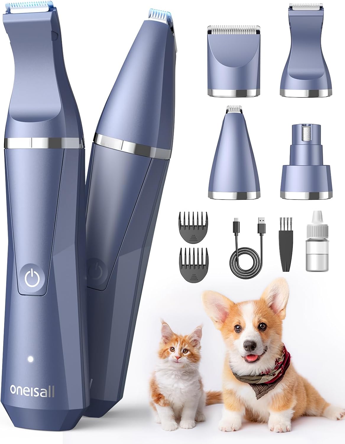 oneisall Dog Cat Grooming Kit 4 in 1 Cordless, Quite Dog Paw Trimmer for All/Sen...