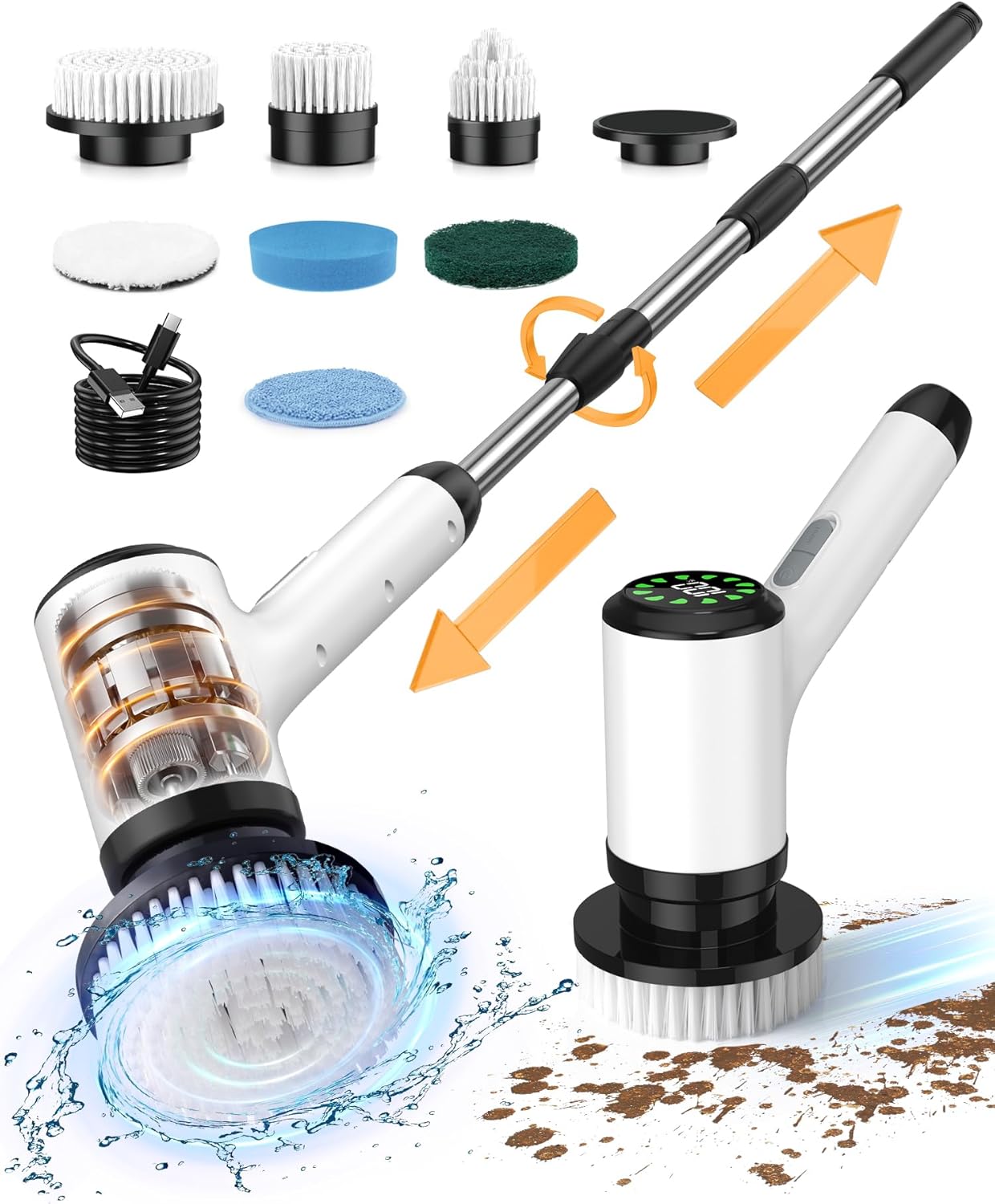 Electric Spin Scrubber, Cordless Cleaning Brush, Bathroom Shower Scrubber with 7...