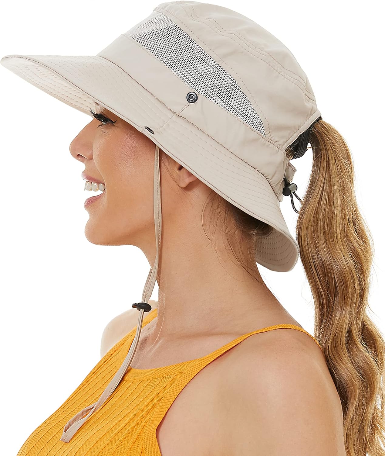 Sun Bucket Beach Hats for Women with Ponytail Hole,Sun Protection UV UPF50+ Wate...