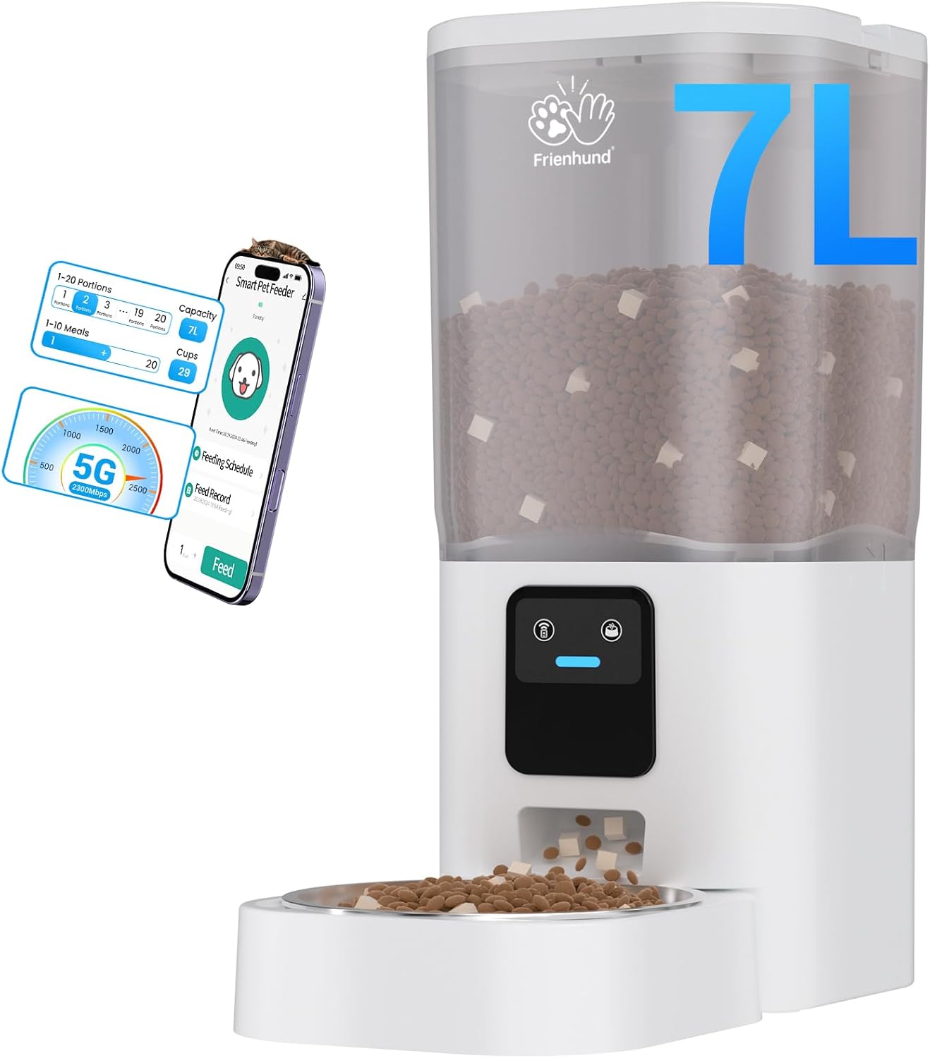 5G WiFi Automatic Cat Feeder with Wall Hook: Automatic Dog Feeder with 7L Large...