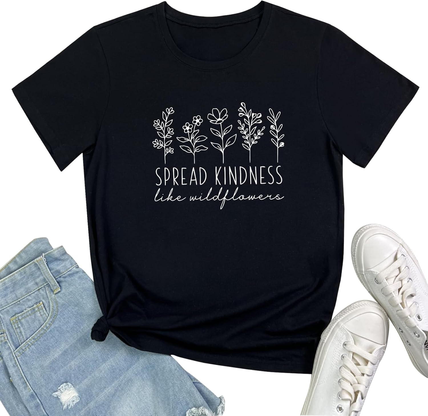ROSEPARK Womens Graphic Tees Spread Kindness Cute T Shirts Large Black
