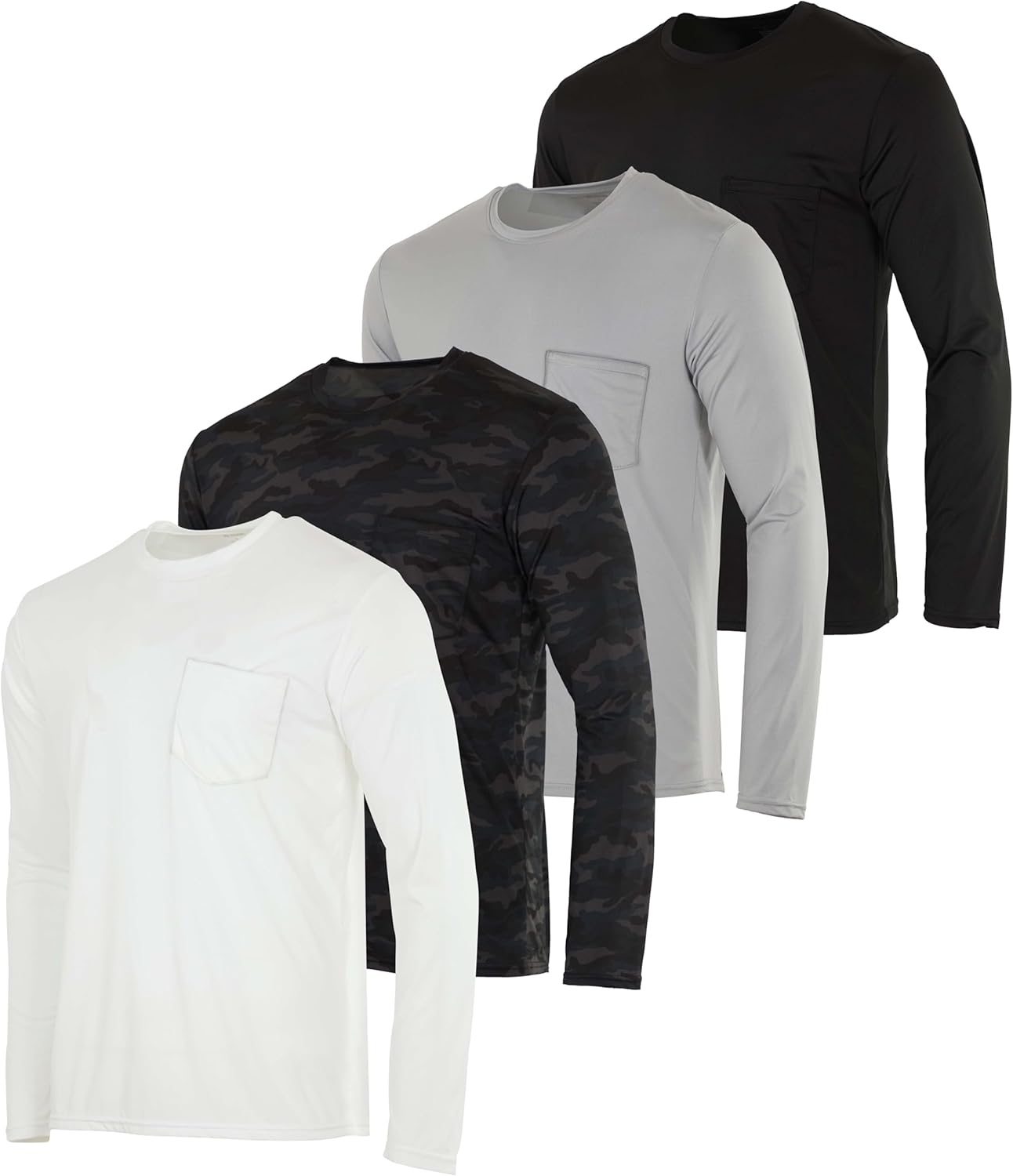 Real Essentials 4 Pack: Men's Dry-Fit Active Athletic Long Sleeve Pocket Crew T-...