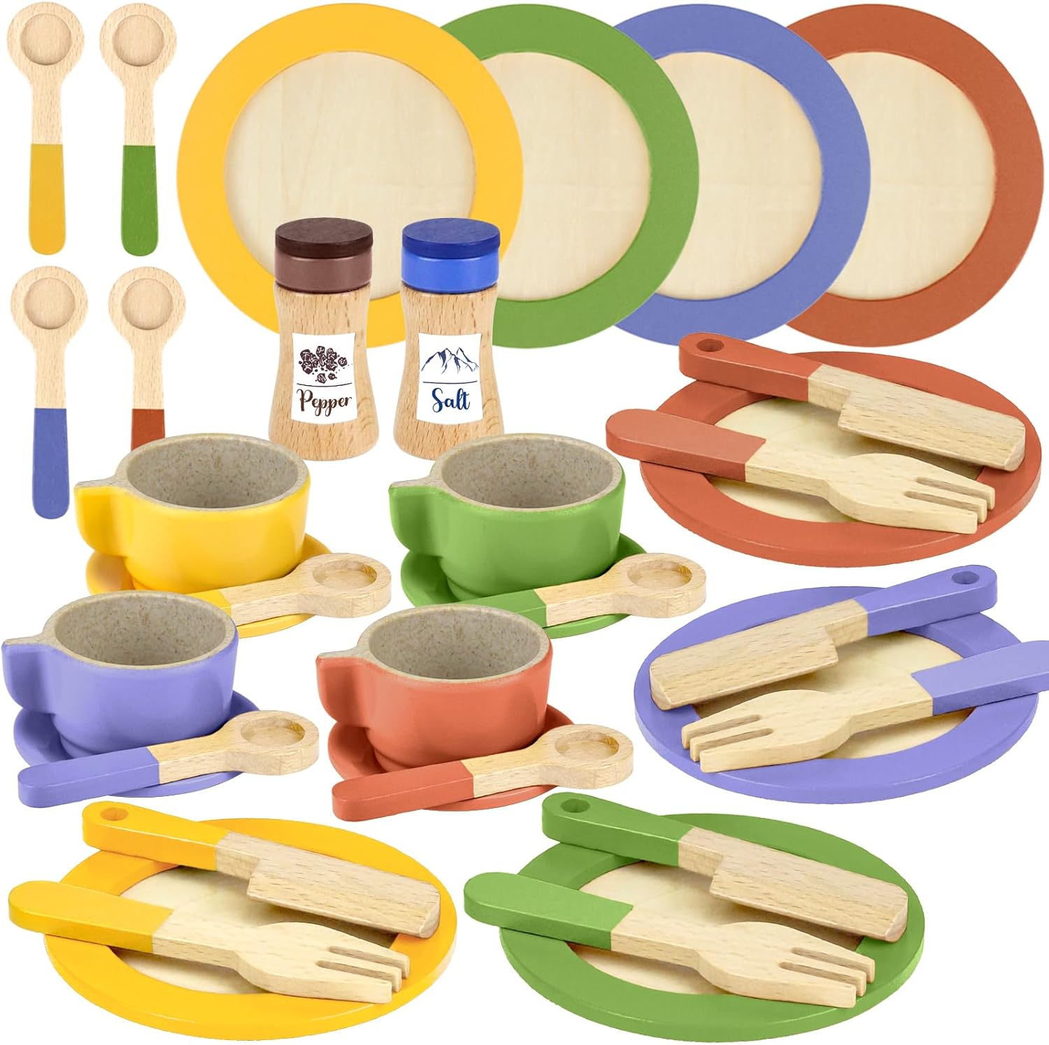 Beberolen Wooden Toy Food Set for Kids Kitchen, Play Kitchen Accessories Role Pl...