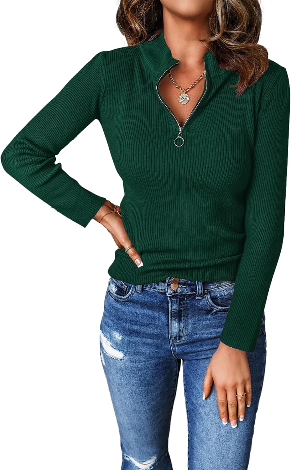 PRETTYGARDEN Fall Quarter Zip Pullover Sweaters for Women 2024 Long Sleeve Colla...