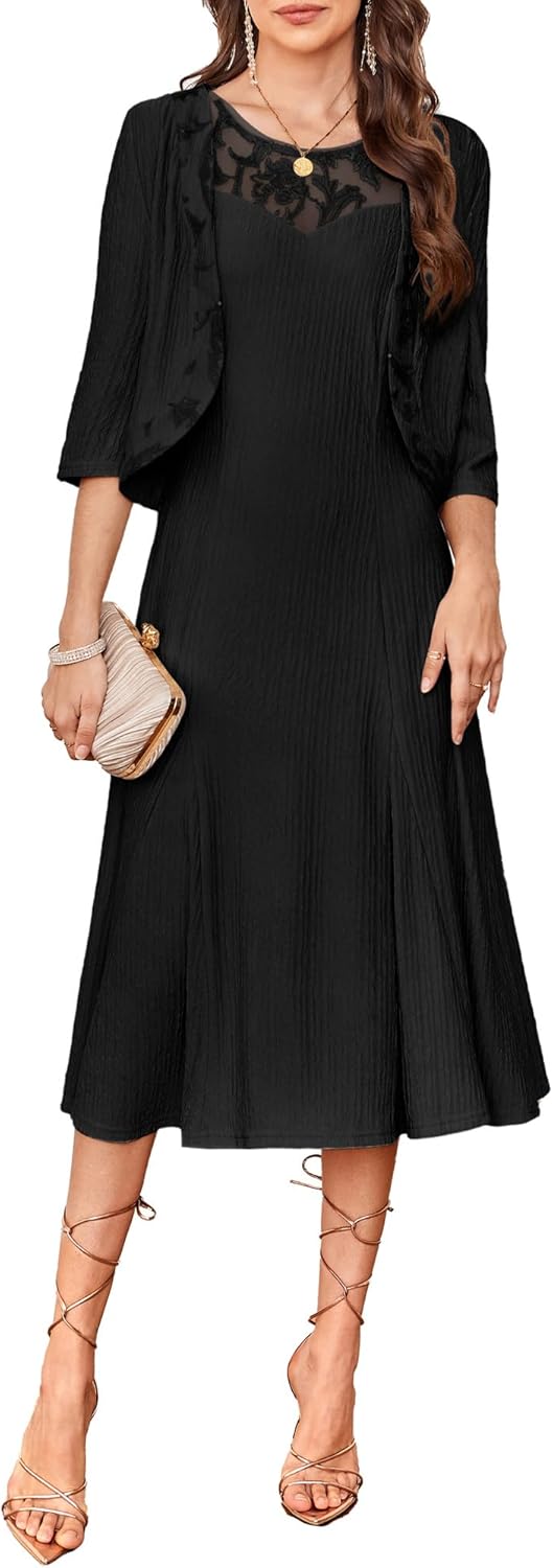 GRACE KARIN 2025 Mother of The Bride Dress with Jacket Women Stretchy Lace 2 Pie...