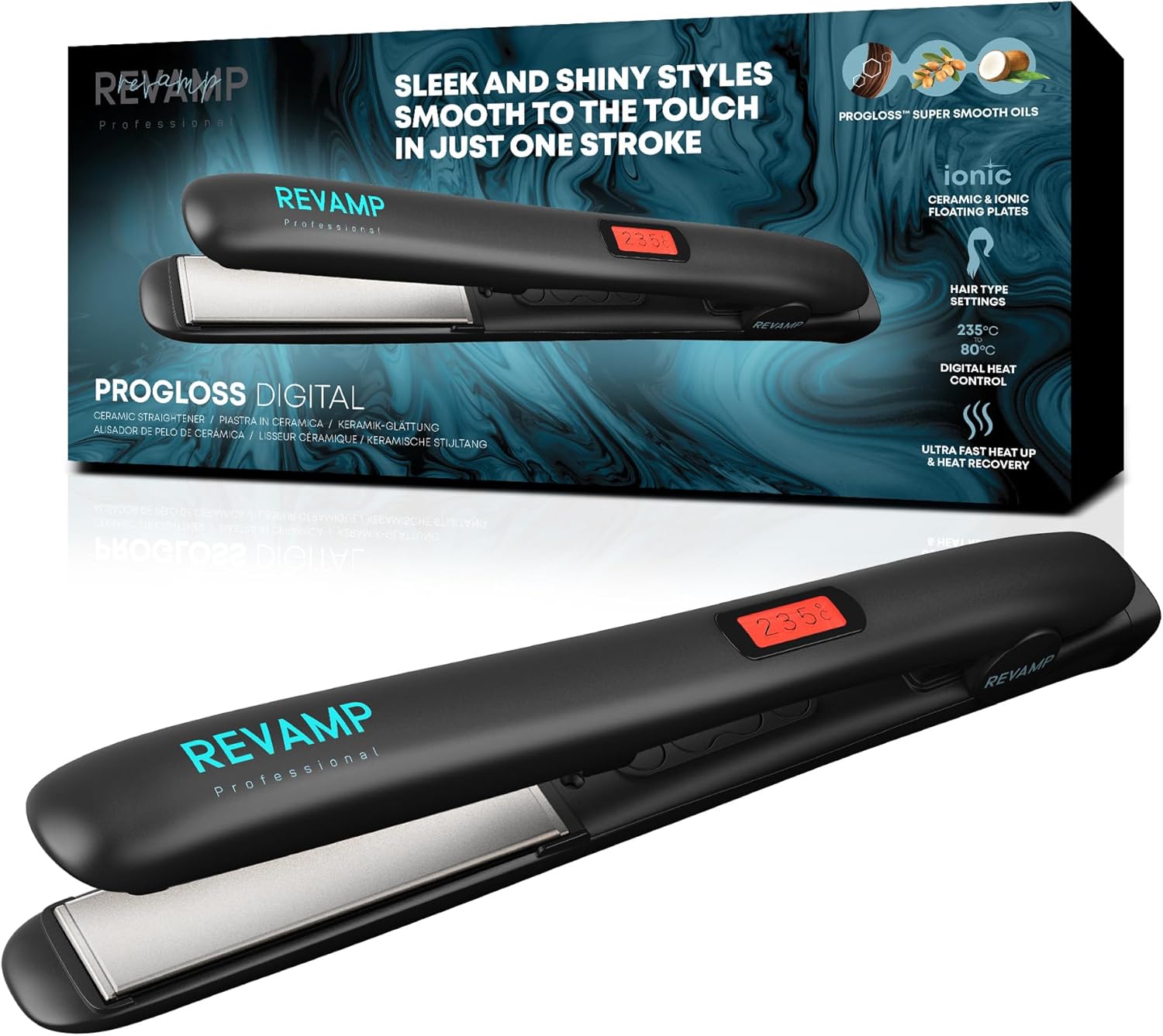 REVAMP Progloss Digital Ceramic Hair Straighteners - Slim, Lightweight, Salon Pr...