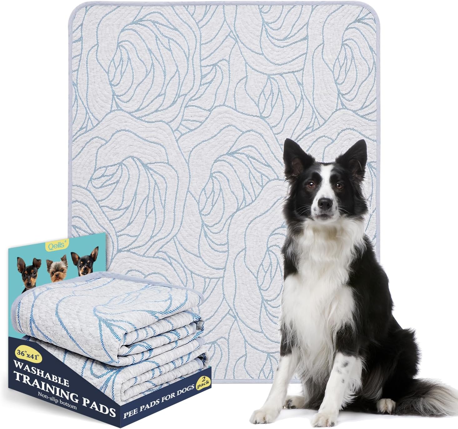 Qeils Pee Pads Reusable Washable Puppy Pads- 2 Pack 36"x41" Heavy Absorbent Prot...
