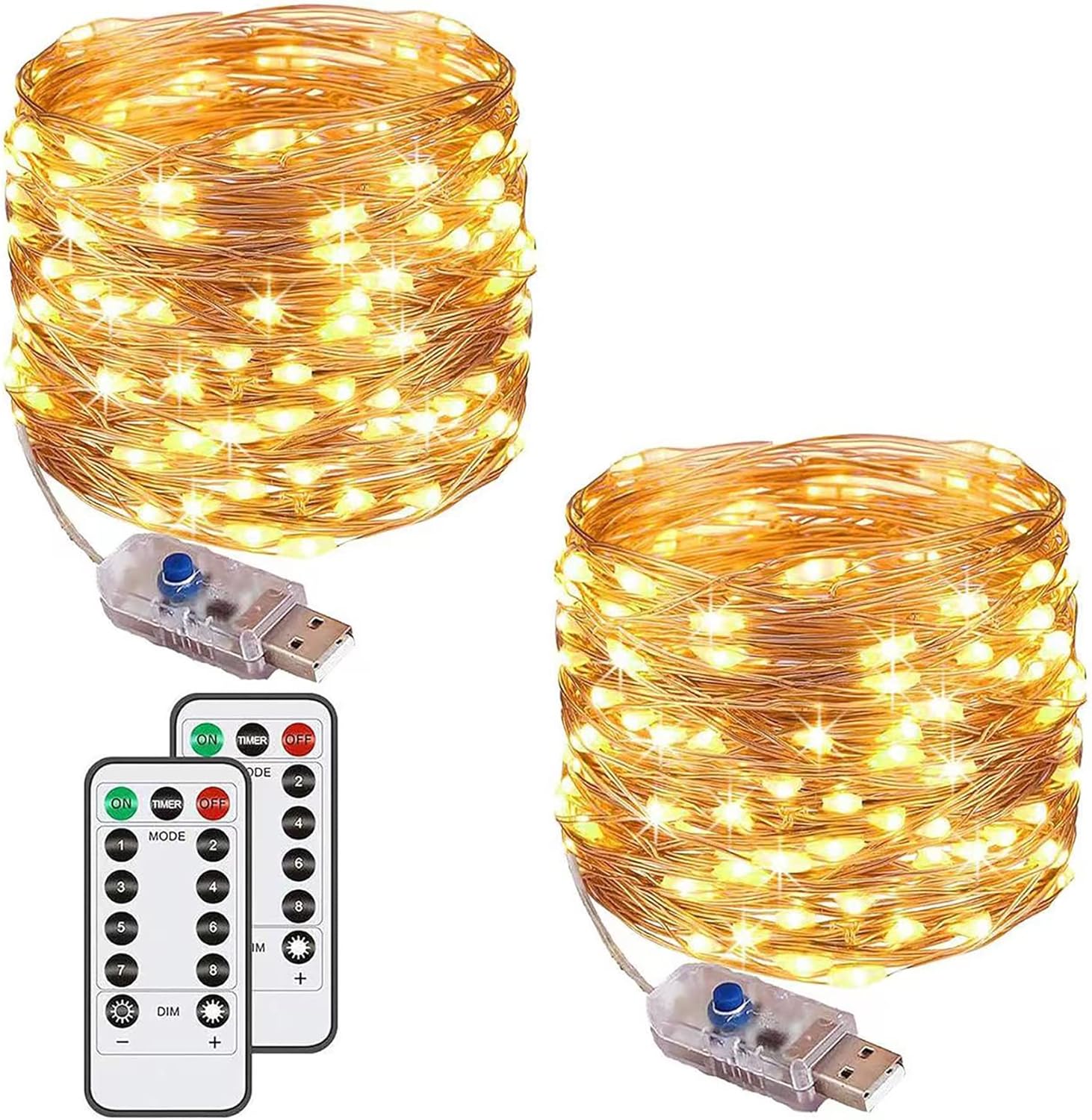 Augone [2 Pack] String Lights 120 LED Lights 40ft 8 Modes USB Plug-in Lights Wat...