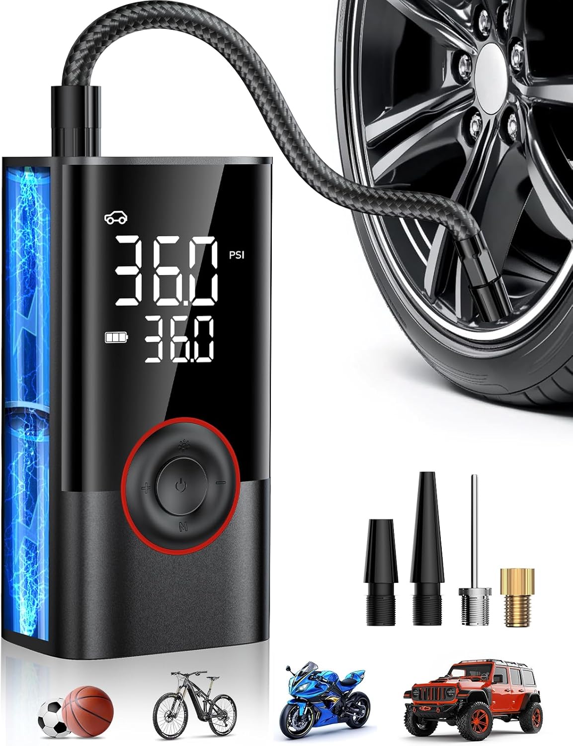 OMQ Tire Inflator Portable Air Compressor, 150PSI Smart Air Pump for Car Tires w...