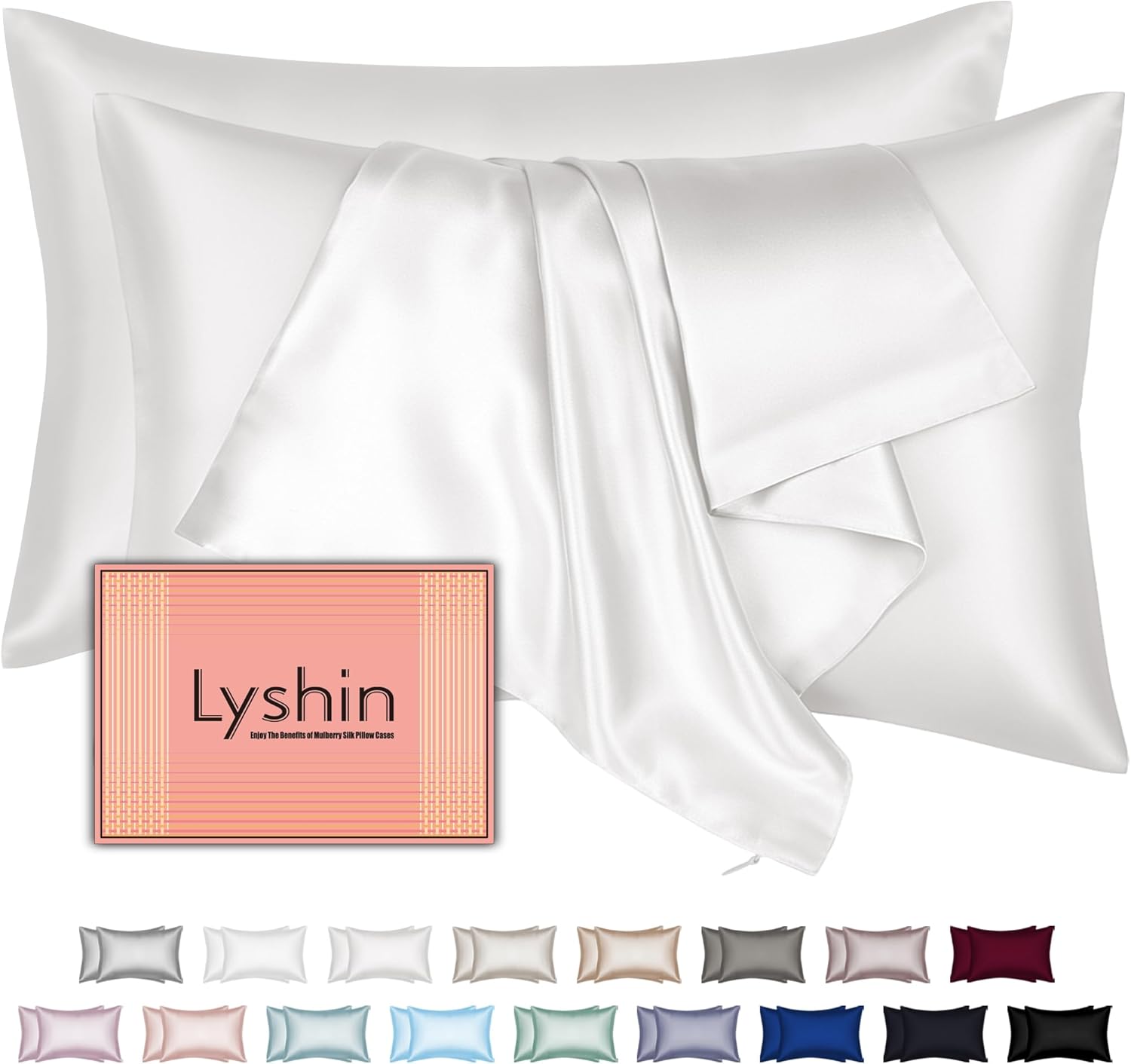 Mulberry Silk Pillow Cases 2 Pack King Size 20x36 Inches with Hidden Zipper, Ult...