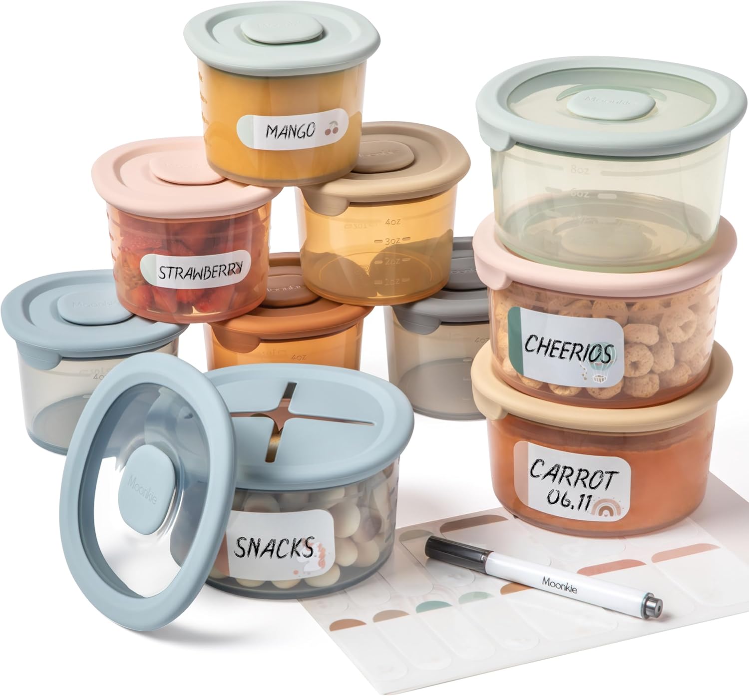 Moonkie Silicone Baby Food Storage Containers, 10 Pack Weaning Freezer Pots with...