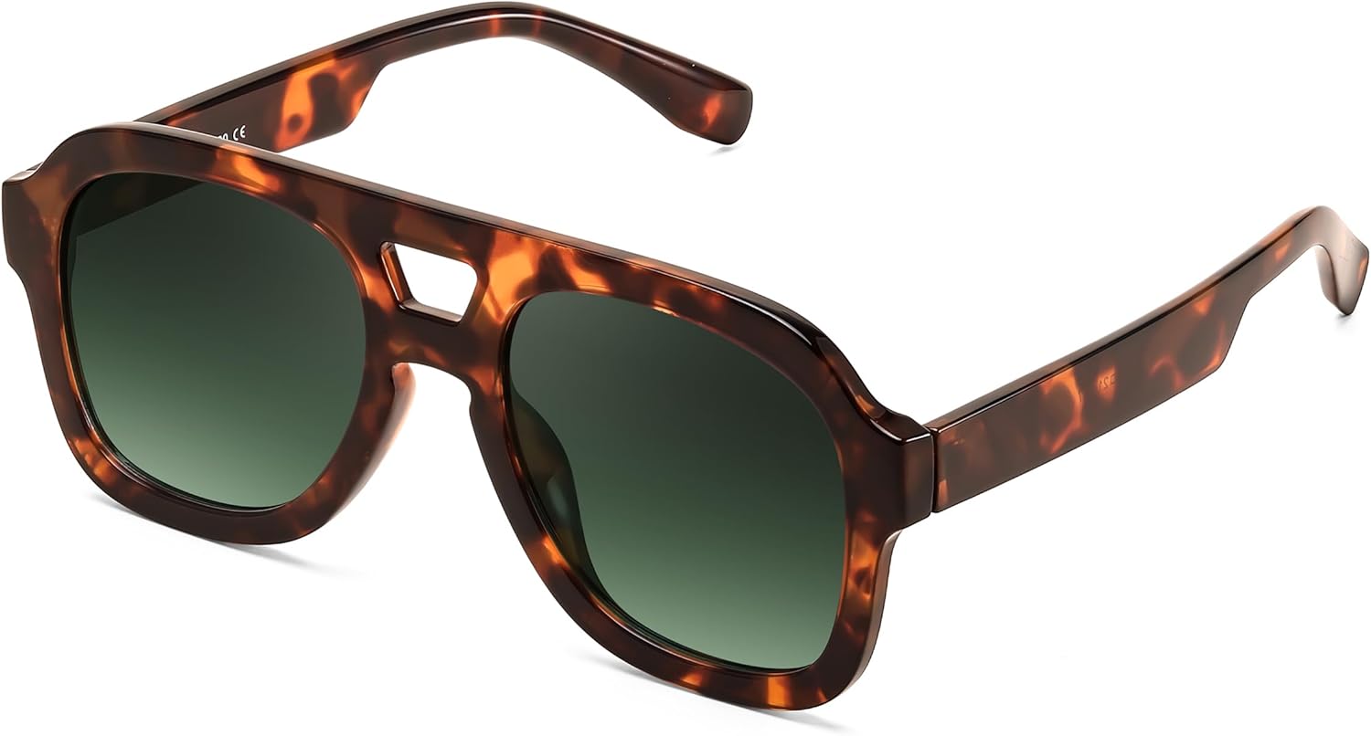 FEISEDY Vintage Aviator Sunglasses Double Bridge Women Men Large Square Thick Fr...