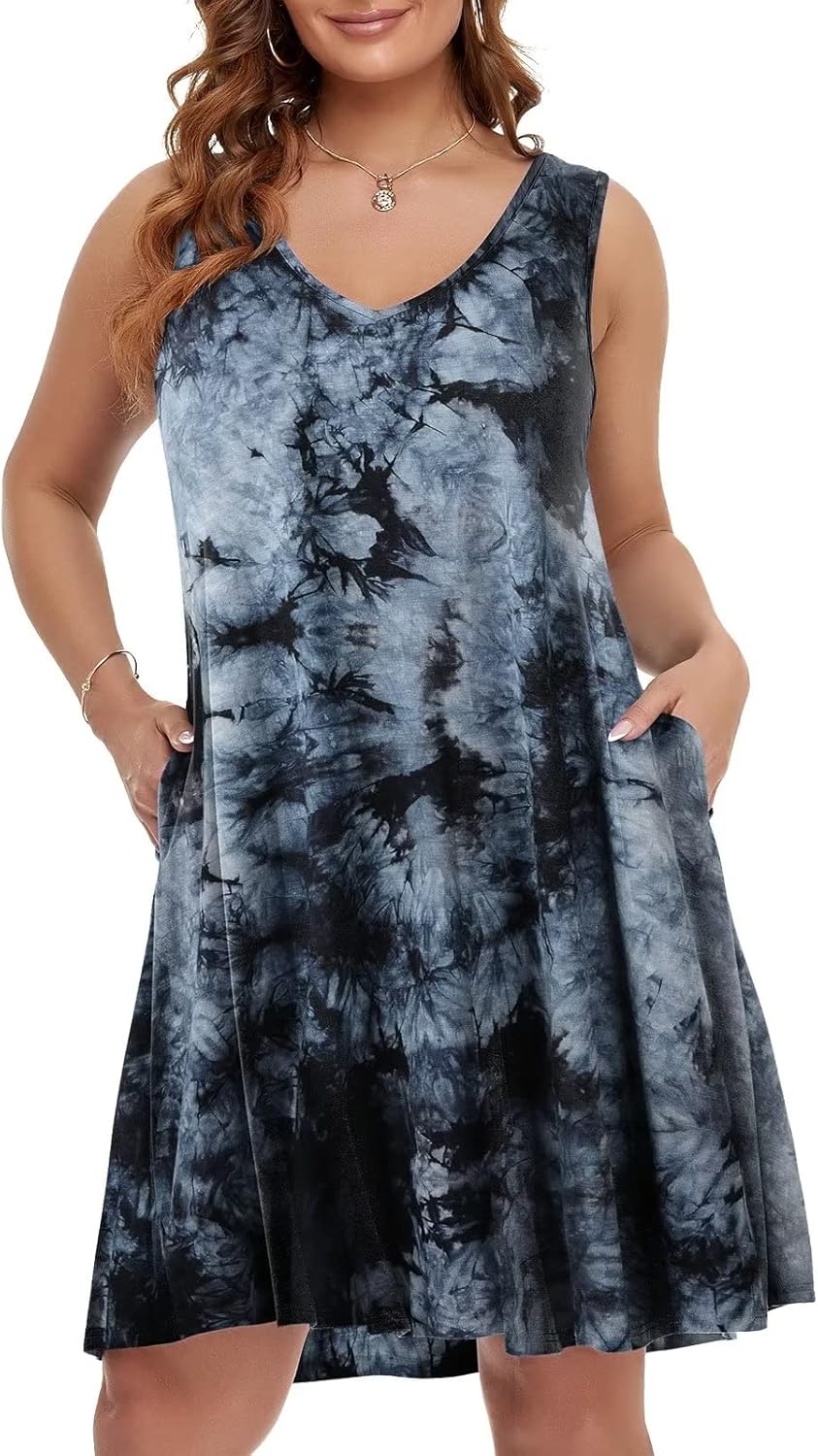 BELAROI Women Casual Summer Dresses Plus Size Sundress V Neck Swing Tank Dress S...
