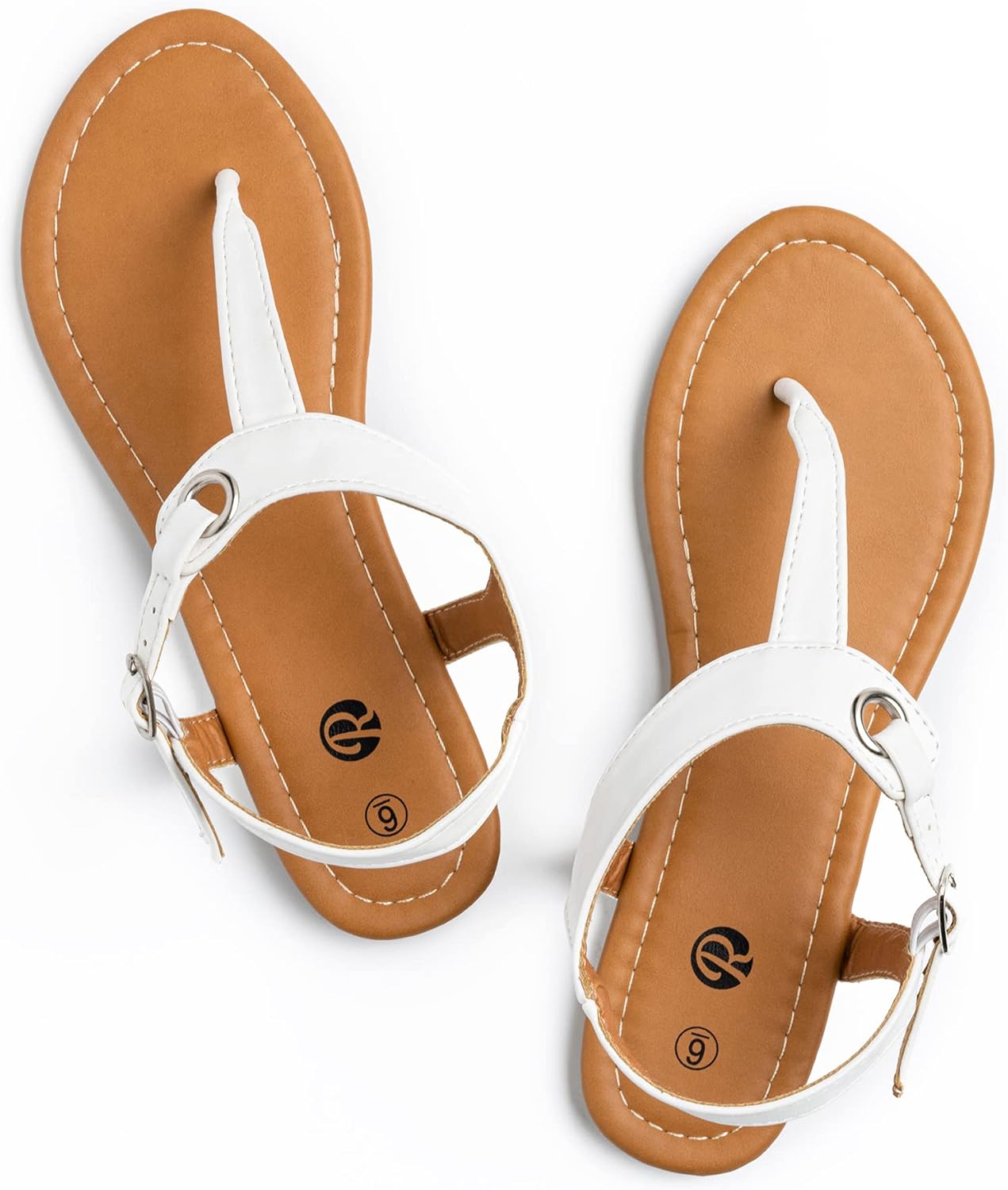 Rekayla Flat Thong Sandals with T-Strap and Adjustable Ankle Buckle for Women 9...